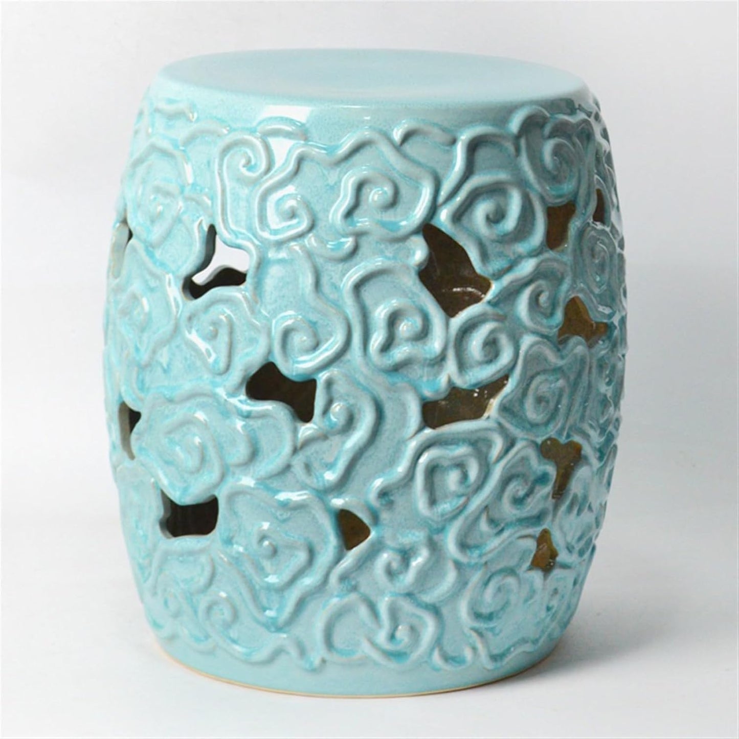 Modern and Simple Ceramic Round Stool, Home Decoration, Antique Drum Stool for Garden Study, for Home Decoration(Kiln Change Sky Blue)