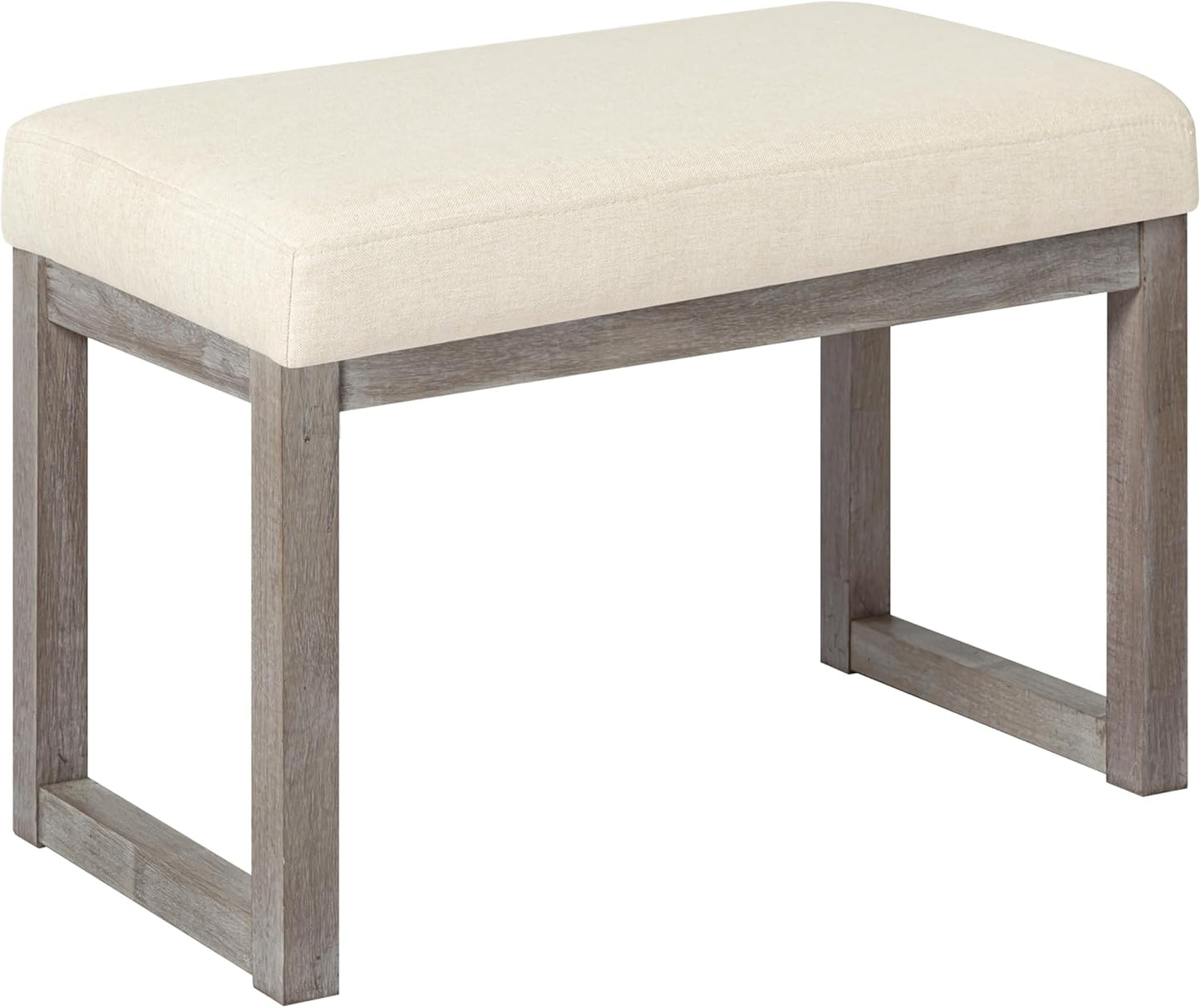CangLong 27 Inch Wide Rectangle Ottoman Bench Grey Footstool, Linen Look Polyester Fabric for Living Room, Bedroom, Grey