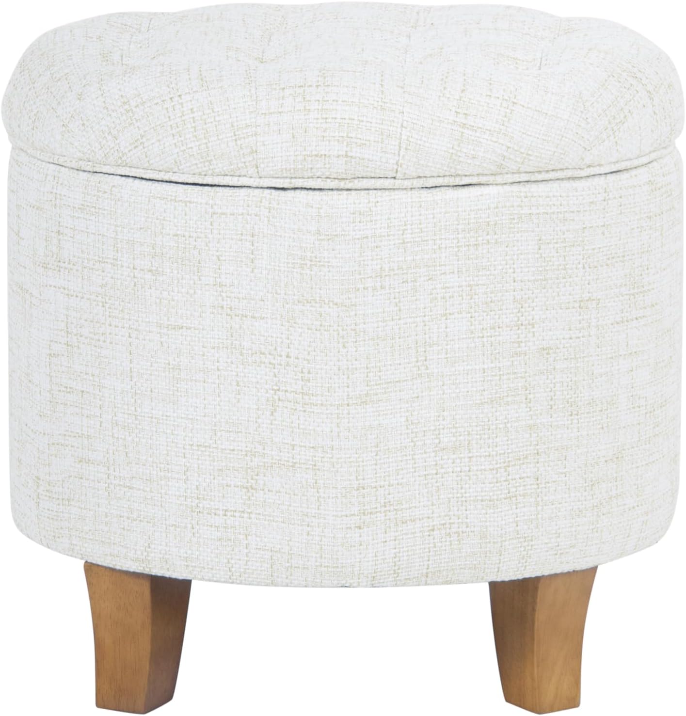 HomePop by Kinfine Fabric Upholstered Round Storage Ottoman - Button Tufted Ottoman with Removable Lid, Teal Woven
