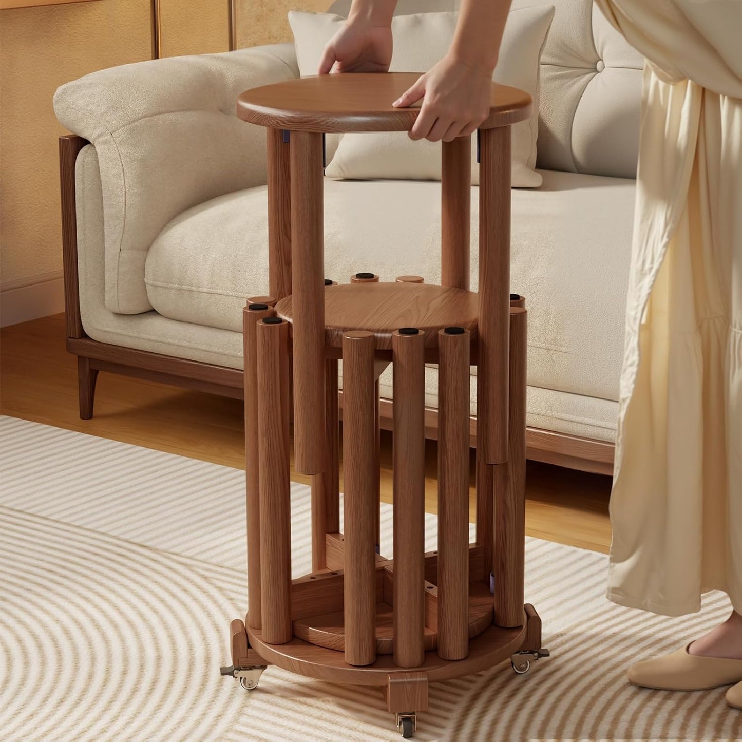 Stackable Stools Set of 4, Wooden Stools 18 Inch Stool Nesting Side Tables Nesting Coffee Table Sturdy and Durable, No Installation Required,Top Stackable Round Stool for Saving space(Walnut Barstool)