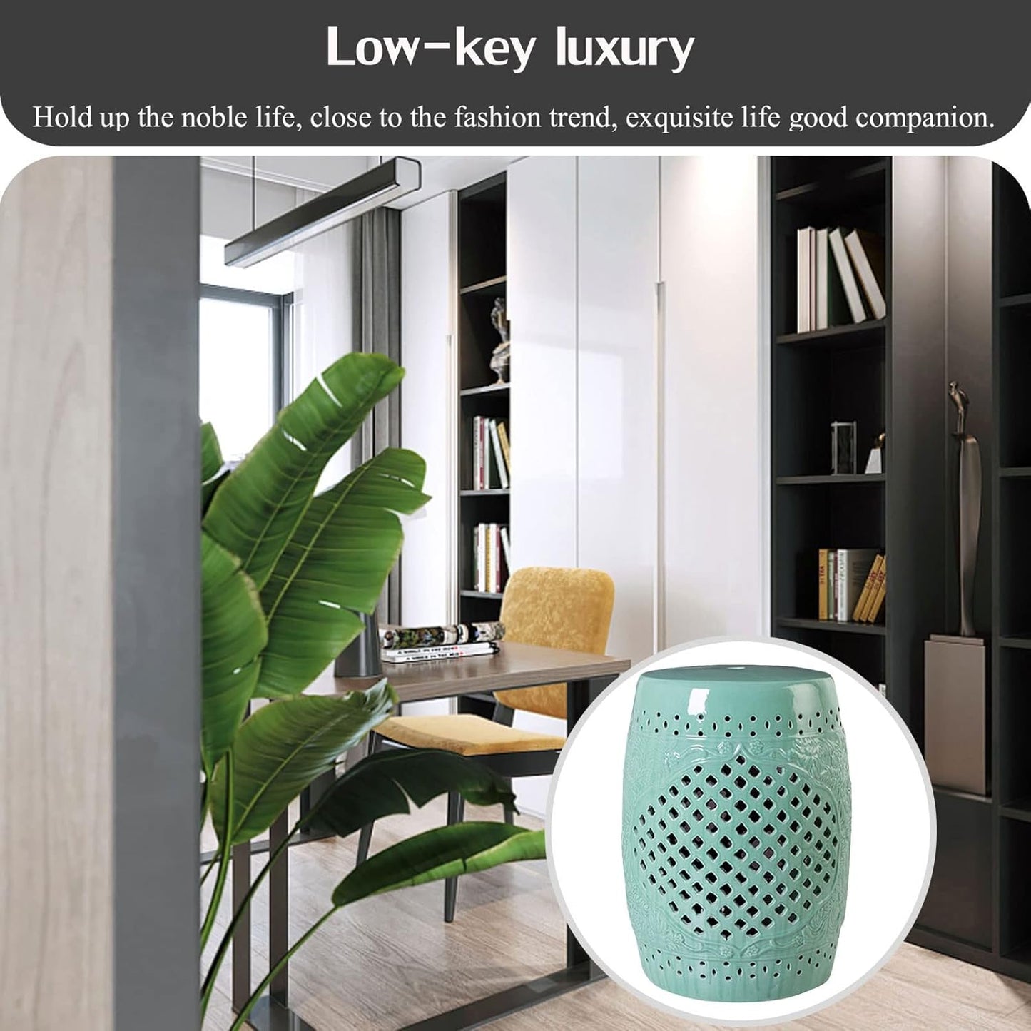 Drum Stool,Garden Stool, Decorative Ceramic Garden Stool with Glazed Hollowed Out Living Room Side Table for Changing Shoes, Suitable for Living Room, Balcony, Garden, Etc.(Gold)