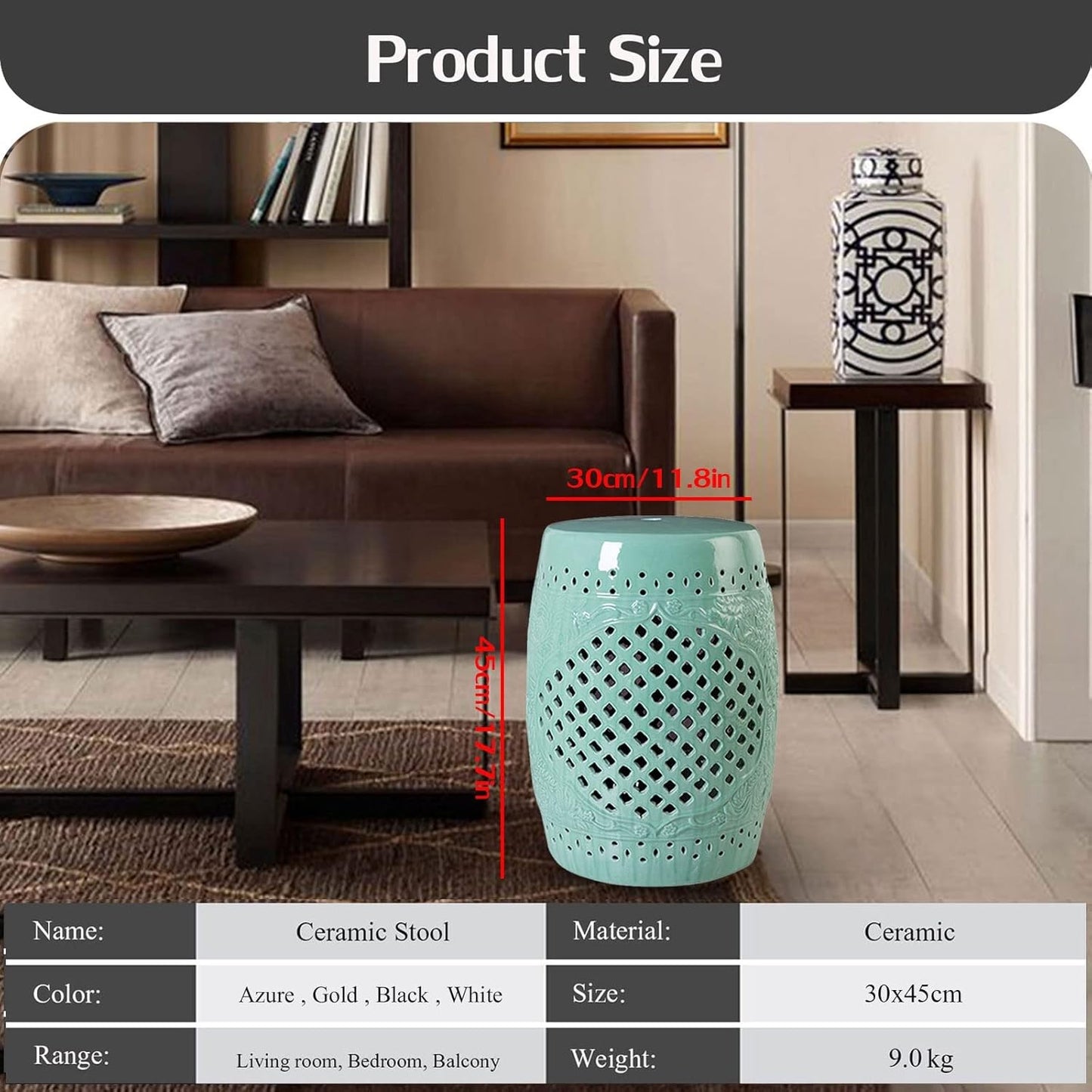 Drum Stool,Garden Stool, Decorative Ceramic Garden Stool with Glazed Hollowed Out Living Room Side Table for Changing Shoes, Suitable for Living Room, Balcony, Garden, Etc.(Gold)