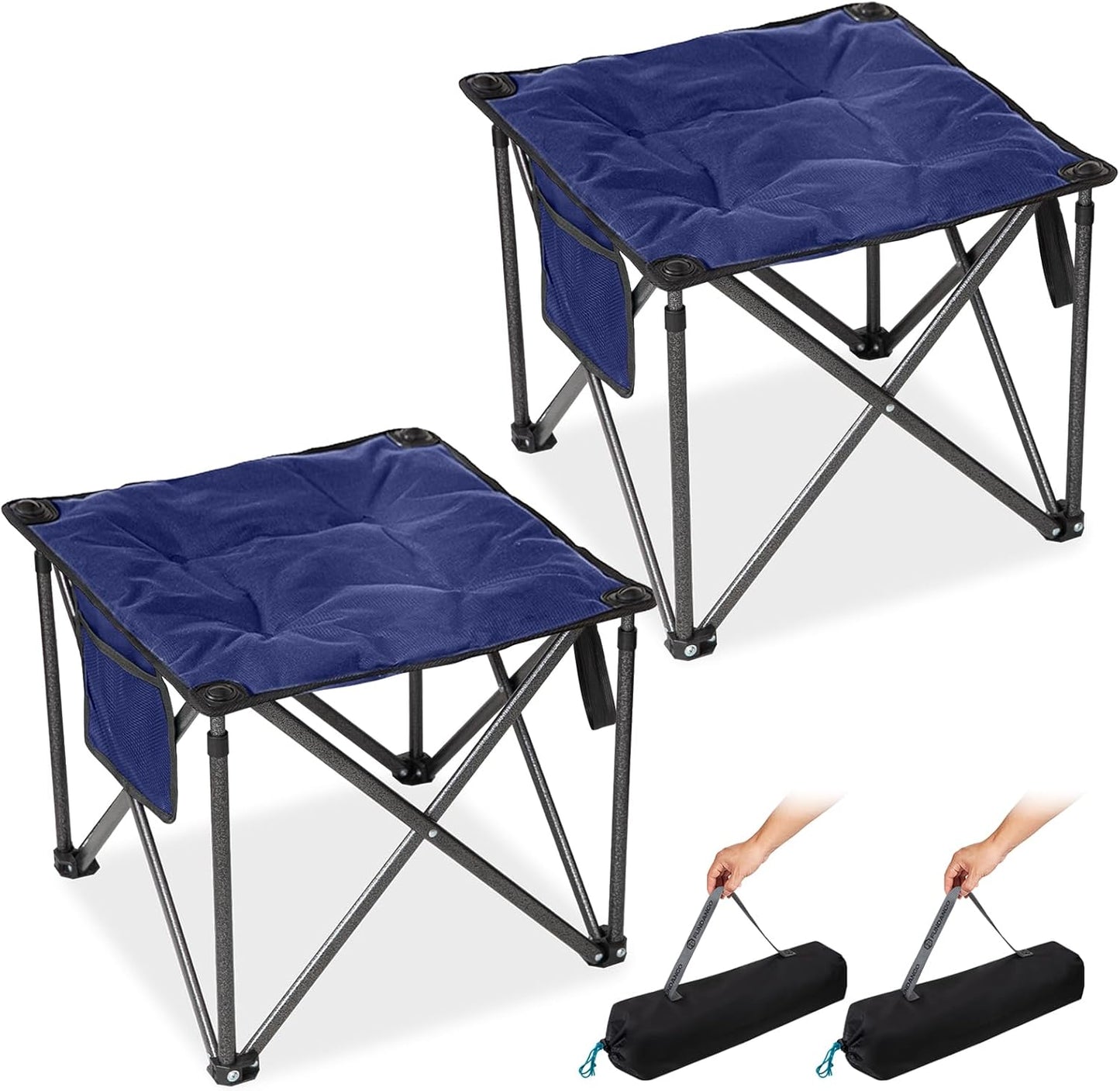 FUNDANGO Folding Camping Stool, 18.1 Inch Oversized Foot Rest 400 Lbs Heavy Duty Portable Padded Stools Seat Anti-Slip Foots & Carry Strap for Fishing Outdoor Lawn Travel (Blue)