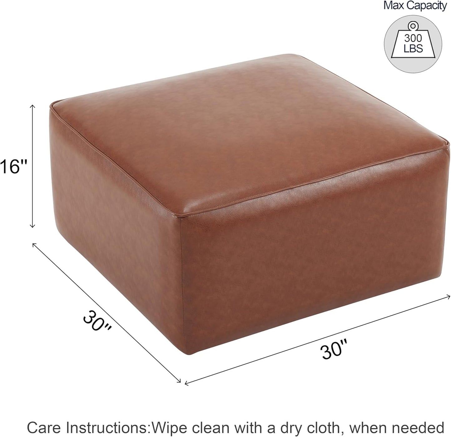 Christopher Knight Home Faux Leather Ottoman Footstool, Square Pouf Poufee Footrest Ottoman Large Seat, Modern Side Table for Living Room Bedroom Home Decor Gifts, Light Brown 30"