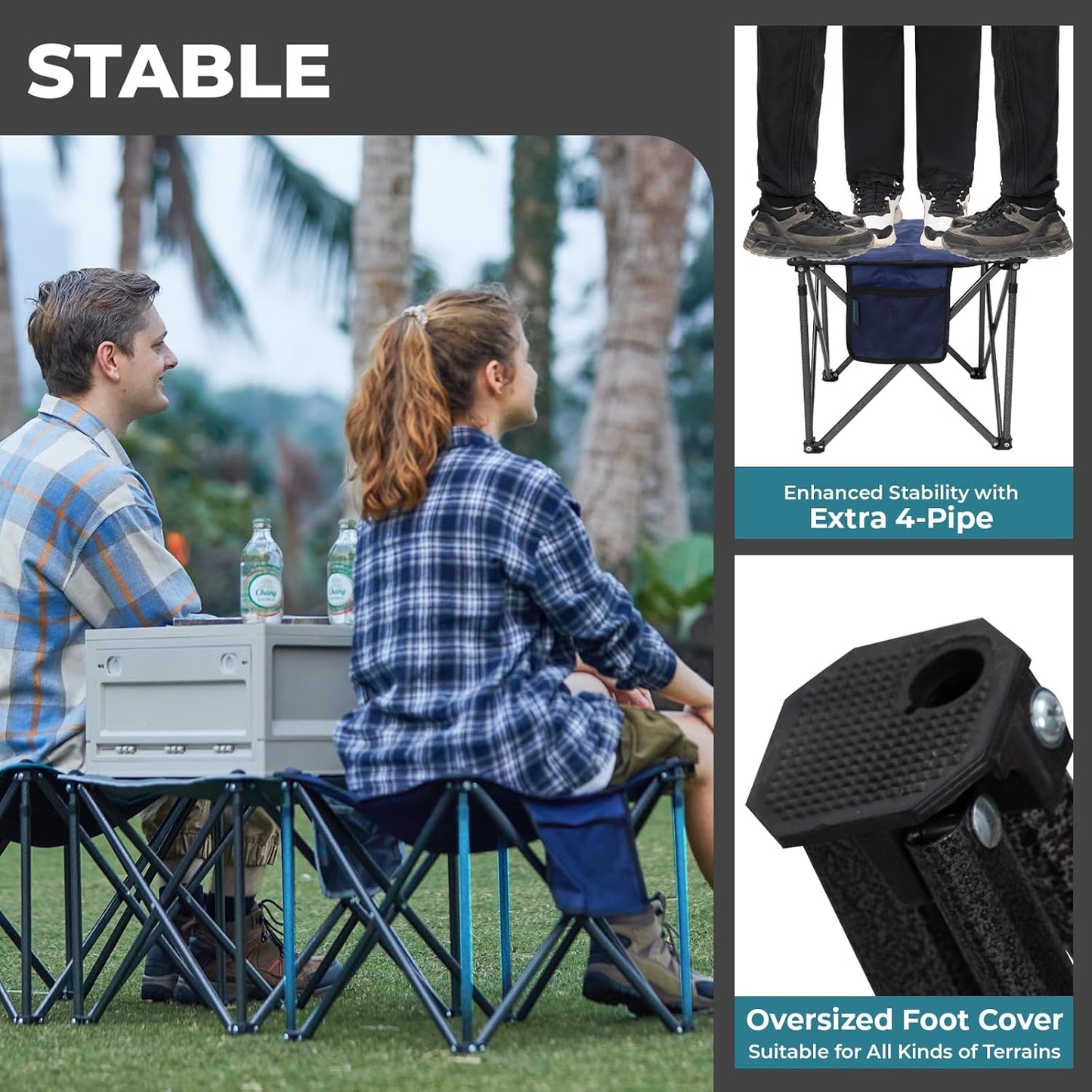 FUNDANGO Folding Camping Stool, 18.1 Inch Oversized Foot Rest 400 Lbs Heavy Duty Portable Padded Stools Seat Anti-Slip Foots & Carry Strap for Fishing Outdoor Lawn Travel (Blue)