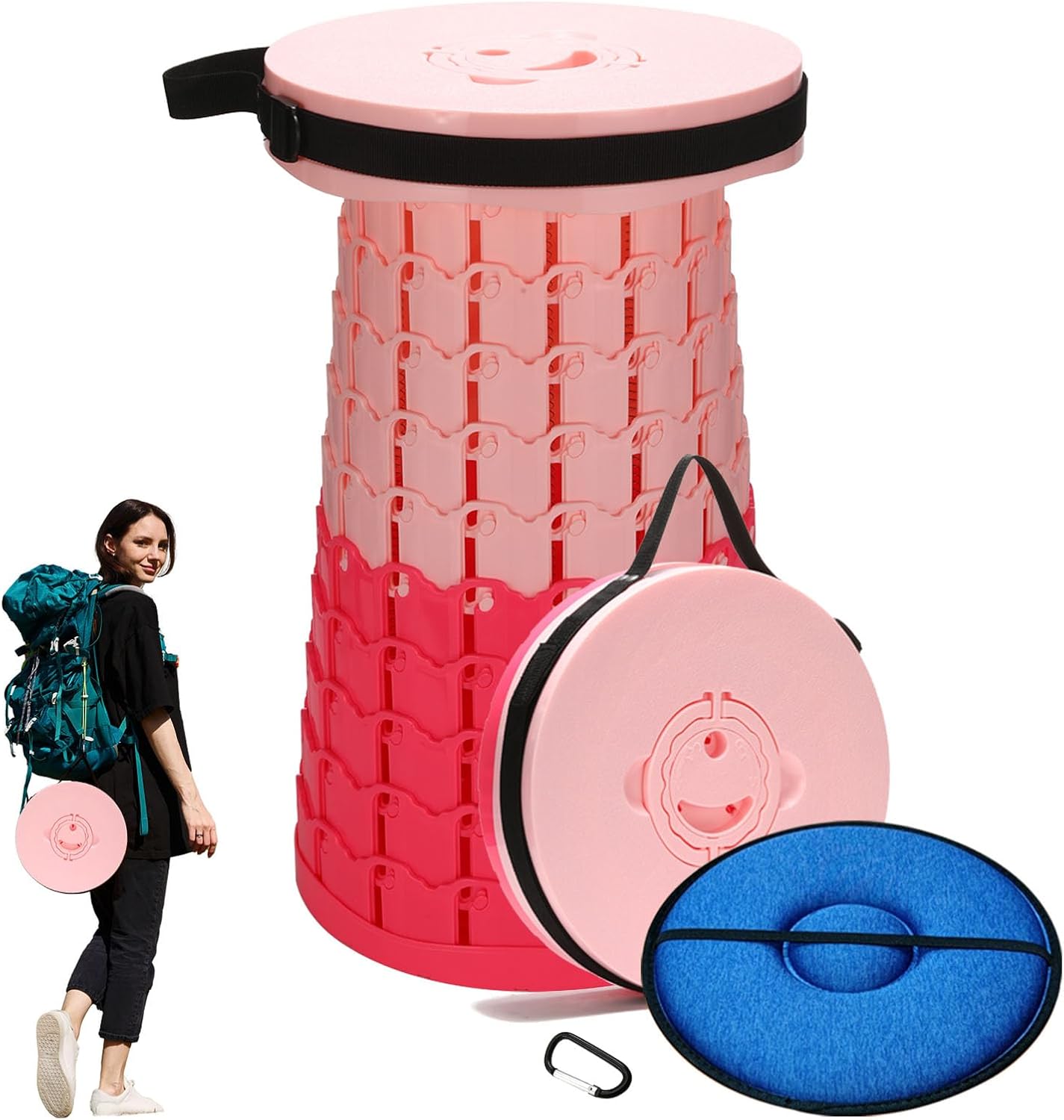 19.7” Heavy Duty Collapsible Stool with Cushion - Portable, Foldable Camping Stool for Adults, Max Capacity 1000lbs