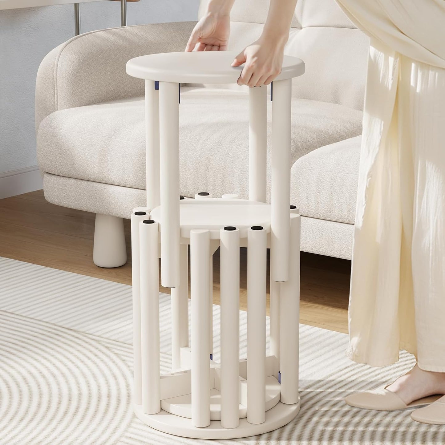 Stackable Stools Set of 4, Wooden Stools 18 Inch Stool Nesting Side Tables Nesting Coffee Table Sturdy and Durable, No Installation Required,Top Stackable Round Stool for Saving space(Walnut Barstool)