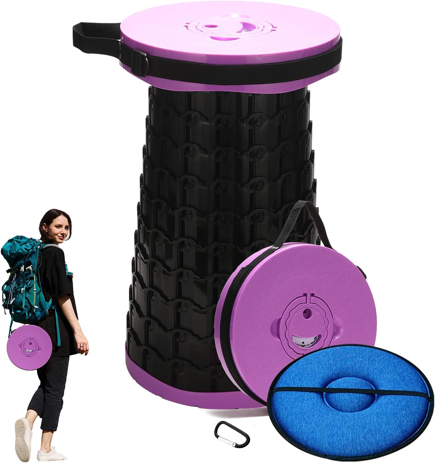 19.7” Heavy Duty Collapsible Stool with Cushion - Portable, Foldable Camping Stool for Adults, Max Capacity 1000lbs