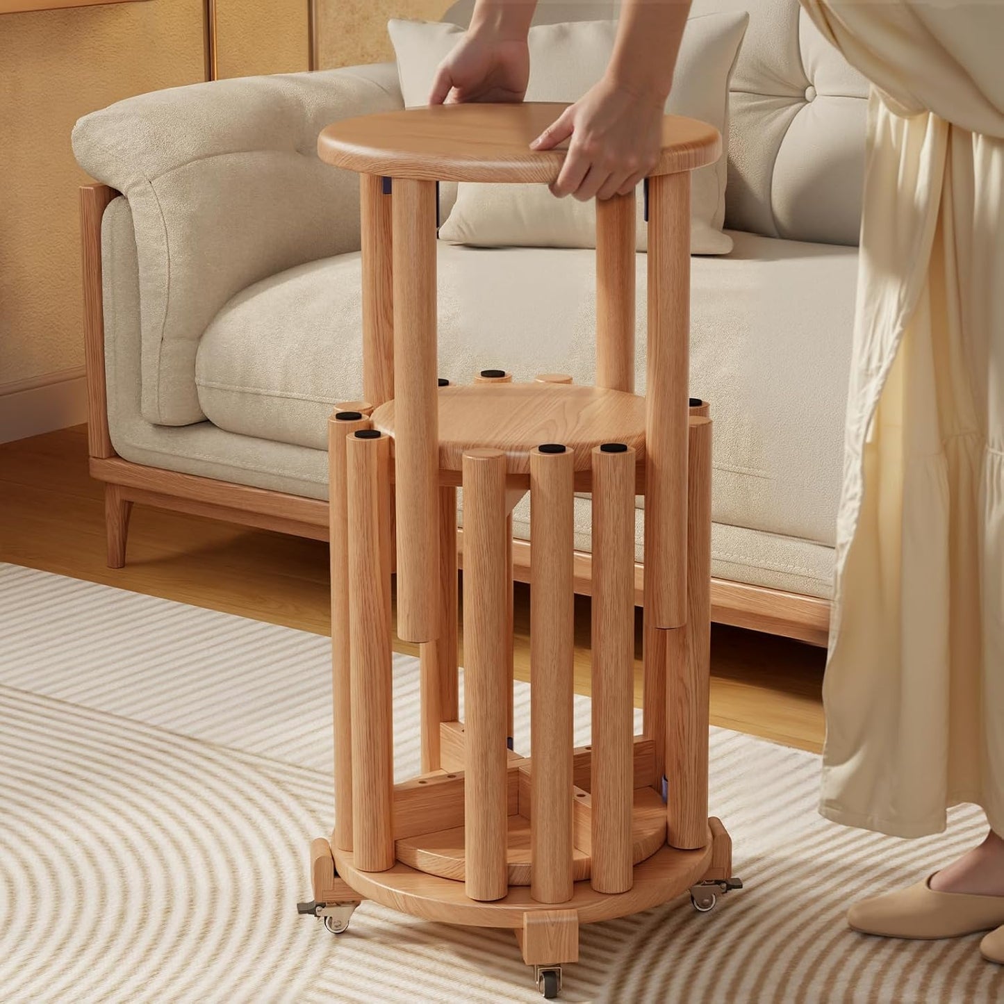 Stackable Stools Set of 4, Wooden Stools 18 Inch Stool Nesting Side Tables Nesting Coffee Table Sturdy and Durable, No Installation Required,Top Stackable Round Stool for Saving space(Walnut Barstool)