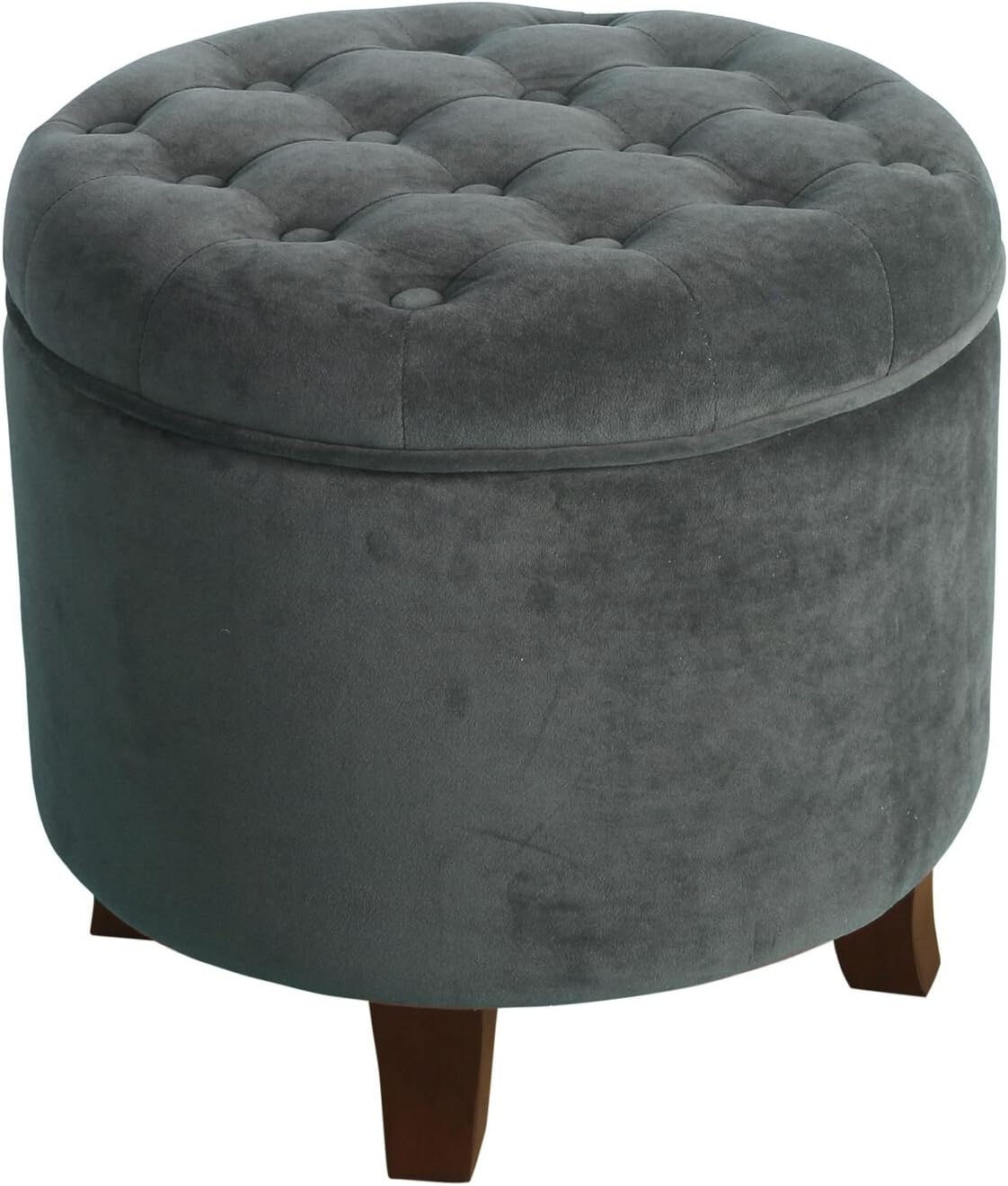 HomePop by Kinfine Fabric Upholstered Round Storage Ottoman - Button Tufted Ottoman with Removable Lid, Teal Woven