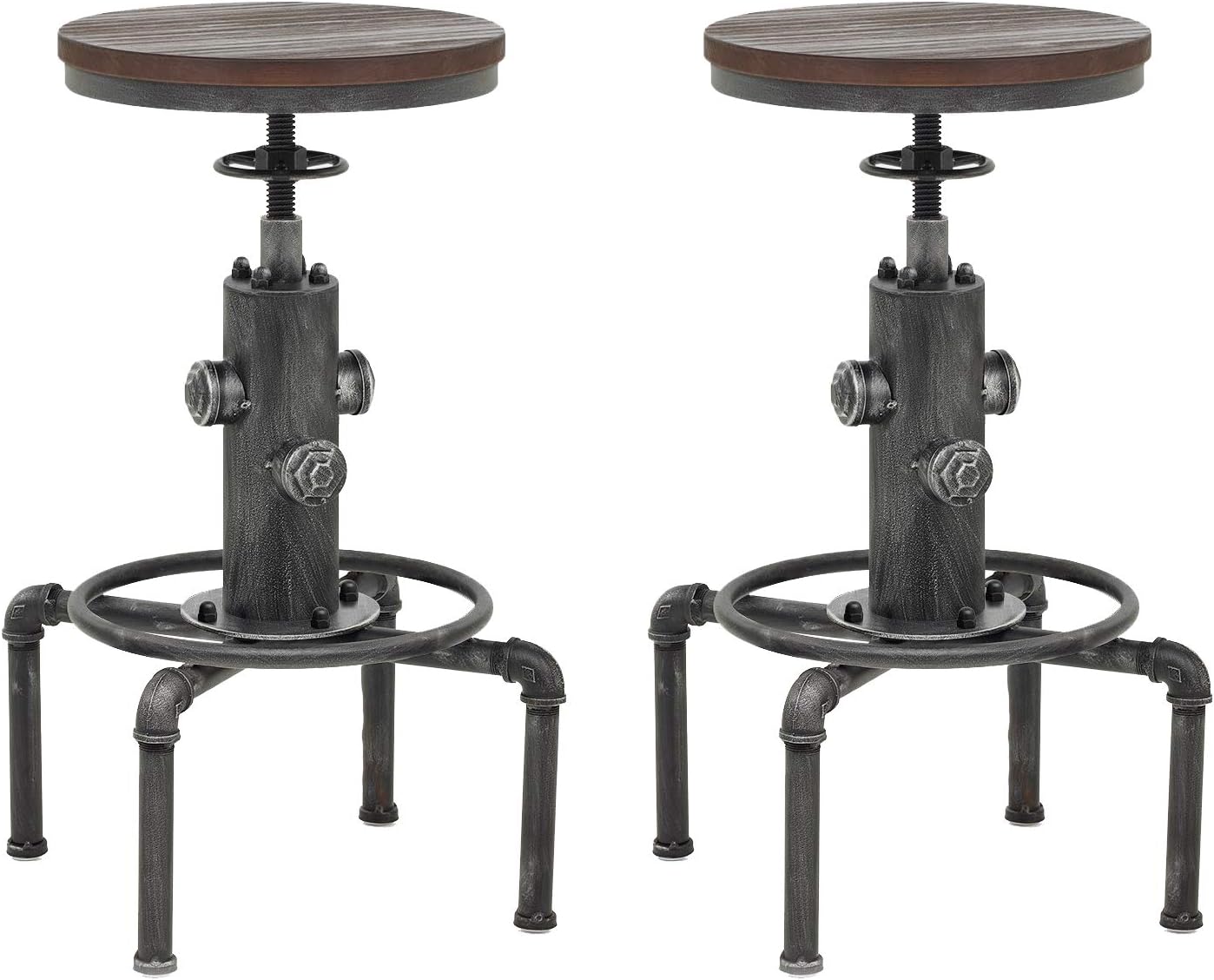 Topower Aged Antique Vintage Industrial Barstool Solid Wood Water Pipe Fire Hydrant Design Cafe Coffee Industrial Bar Stool Set of 2 Antique White