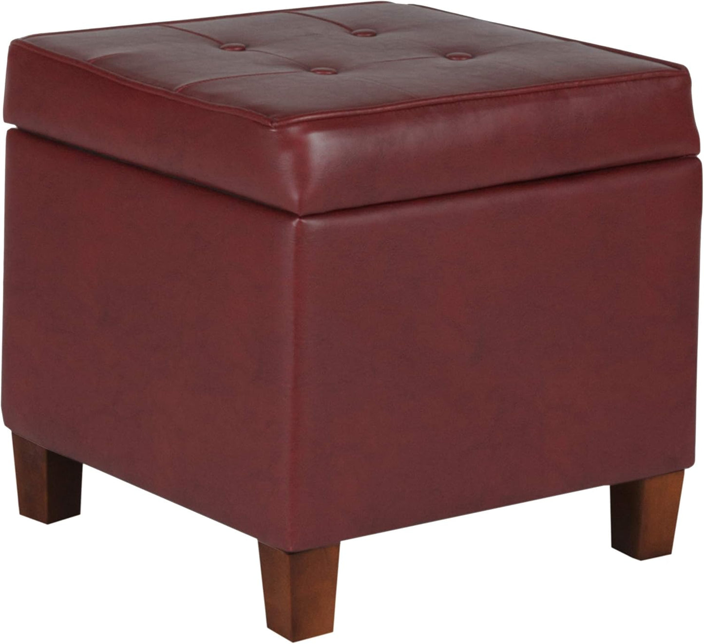 HomePop Leatherette Tufted Square Storage Ottoman with Hinged Lid, Brown Small