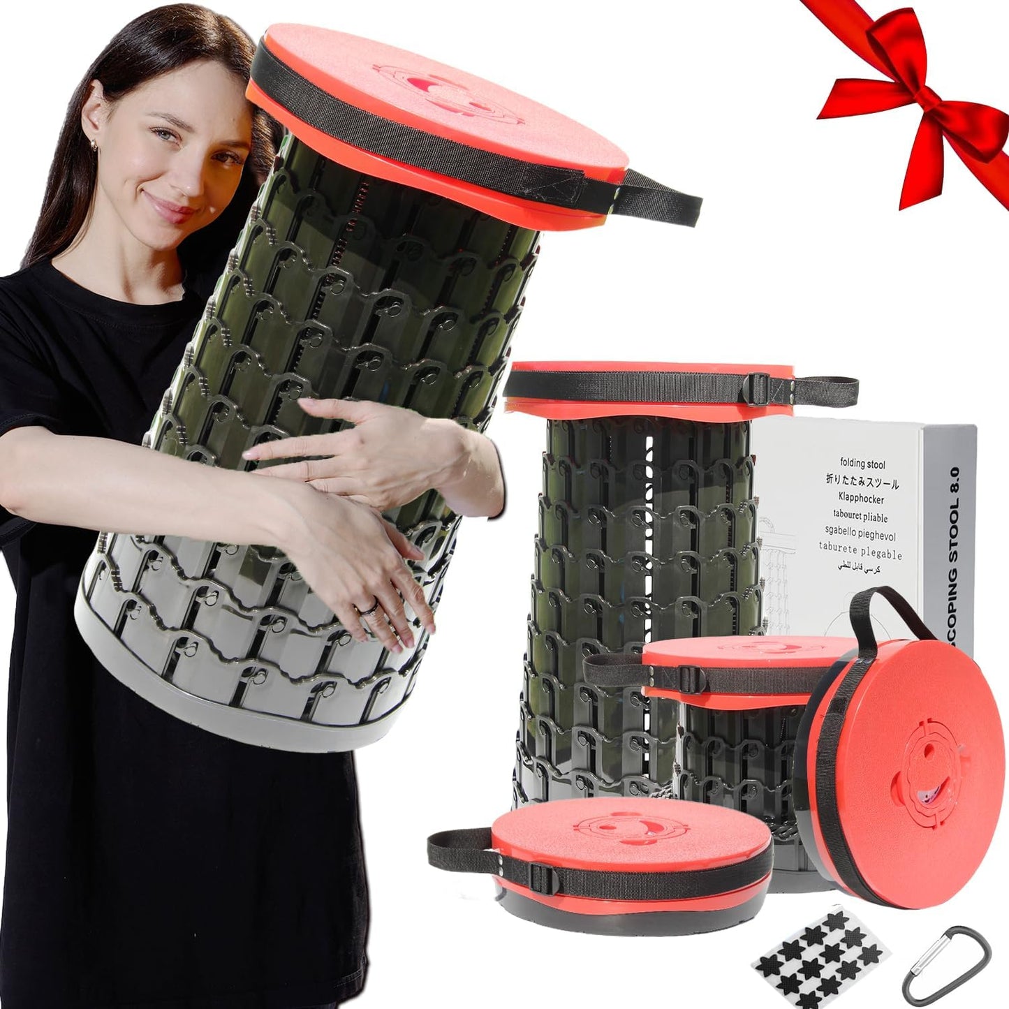 Upgraded 19.7"Portable Collapsible Folding Stool with Cushion Retractable Telescoping Foldable Stool for Adults Heavy Duty Camping Sturdy with Max Load Capacity 1000lbs for Outdoor Fishing Hiking BBQ