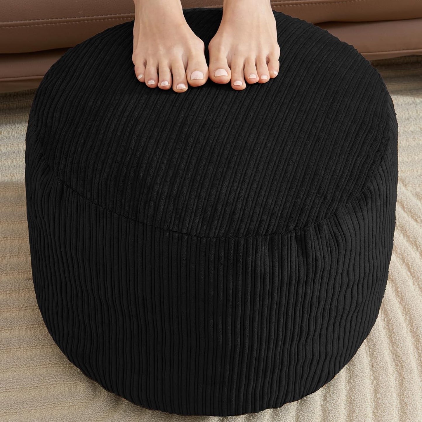 Pouf Ottoman Foot Stools with Foam Small Ottoman for Living Room Corduroy Ottomans Pouf 26x18 Floor Poufs Foot Rest for Chair Dark Grey Hassocks and Ottomans