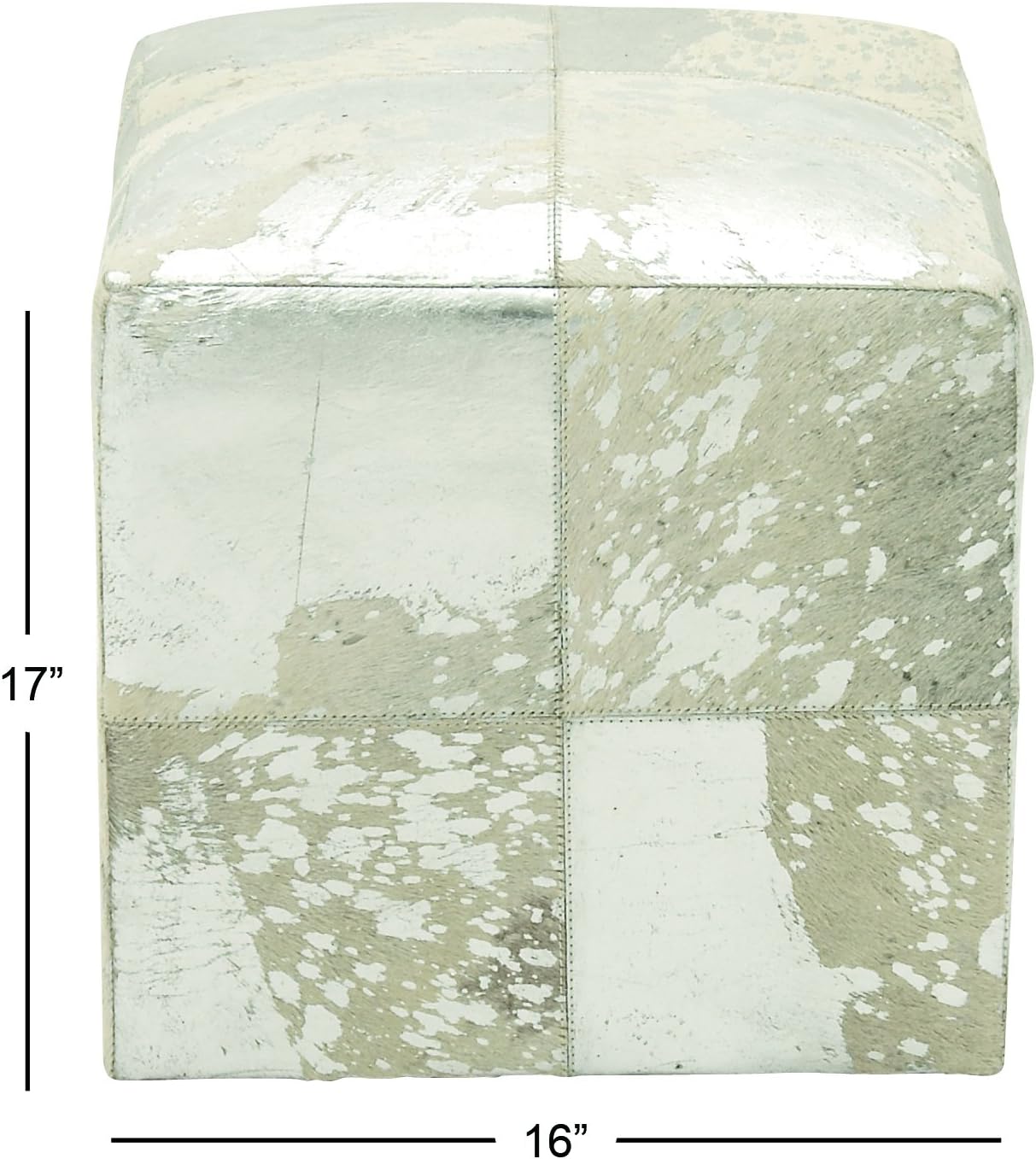 Deco 79 Leather Handmade Stool with Silver Foil Paint, 16" x 16" x 17", White