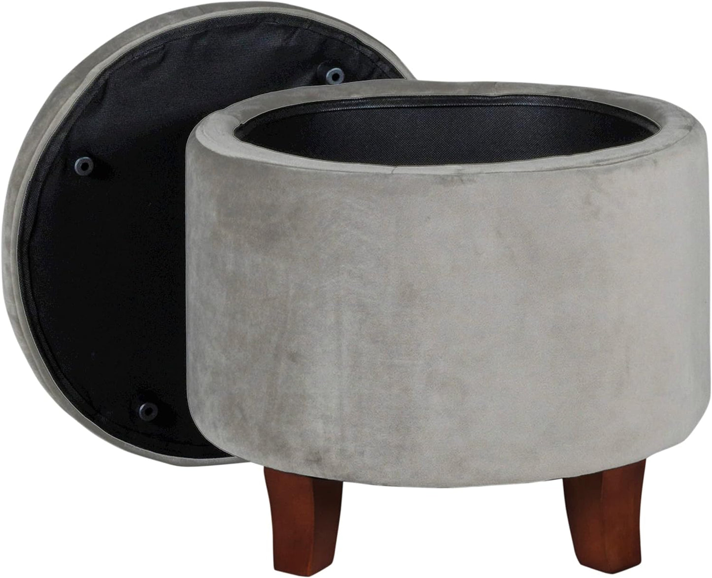 HomePop by Kinfine Fabric Upholstered Round Storage Ottoman - Button Tufted Ottoman with Removable Lid, Teal Woven