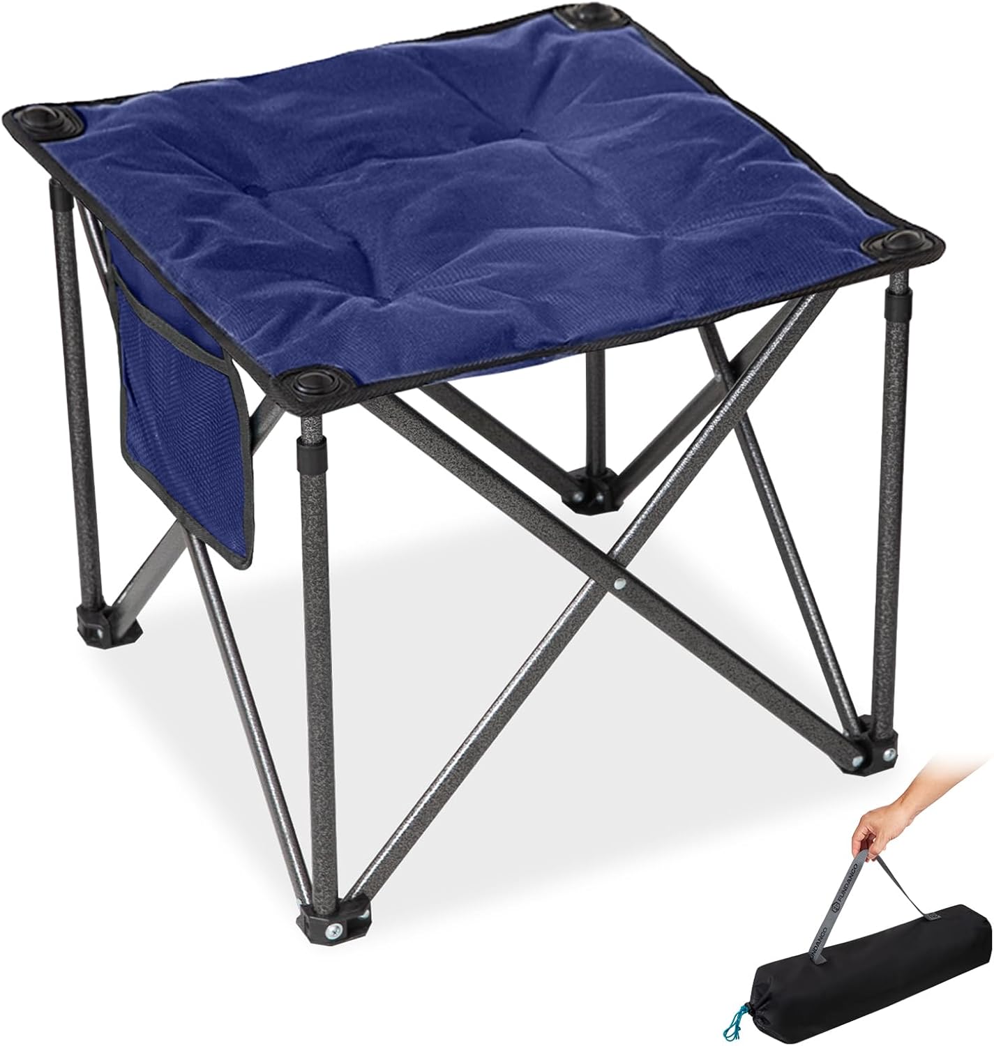 FUNDANGO Folding Camping Stool, 18.1 Inch Oversized Foot Rest 400 Lbs Heavy Duty Portable Padded Stools Seat Anti-Slip Foots & Carry Strap for Fishing Outdoor Lawn Travel (Blue)