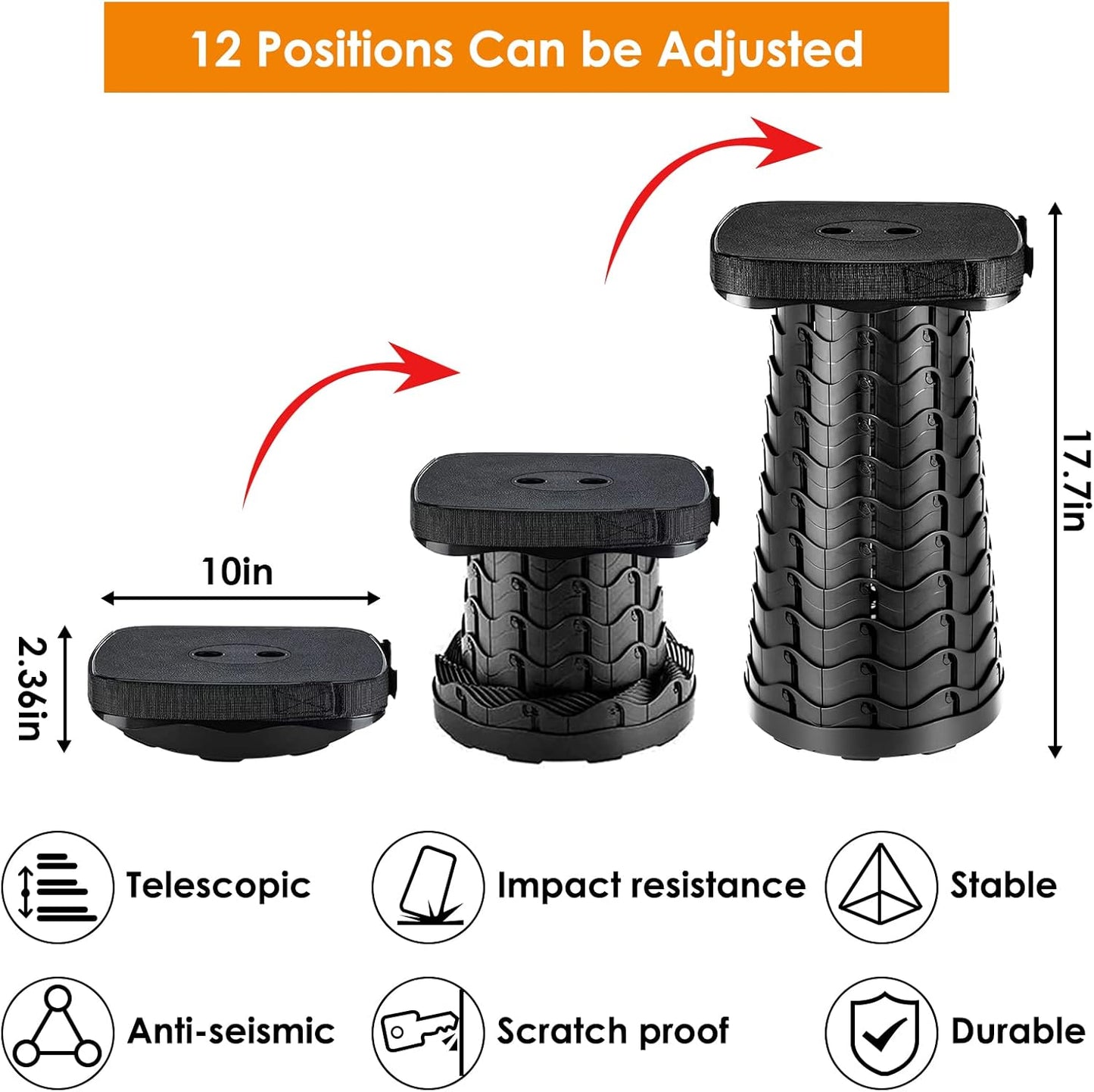 Collapsible Stool with Soft Removable Cushion & Waterproof Carry Bag - Lightweight Folding Stool, 485lbs Capacity, Portable for Adults, Camping, Fishing, Hiking, Outdoor, Travel