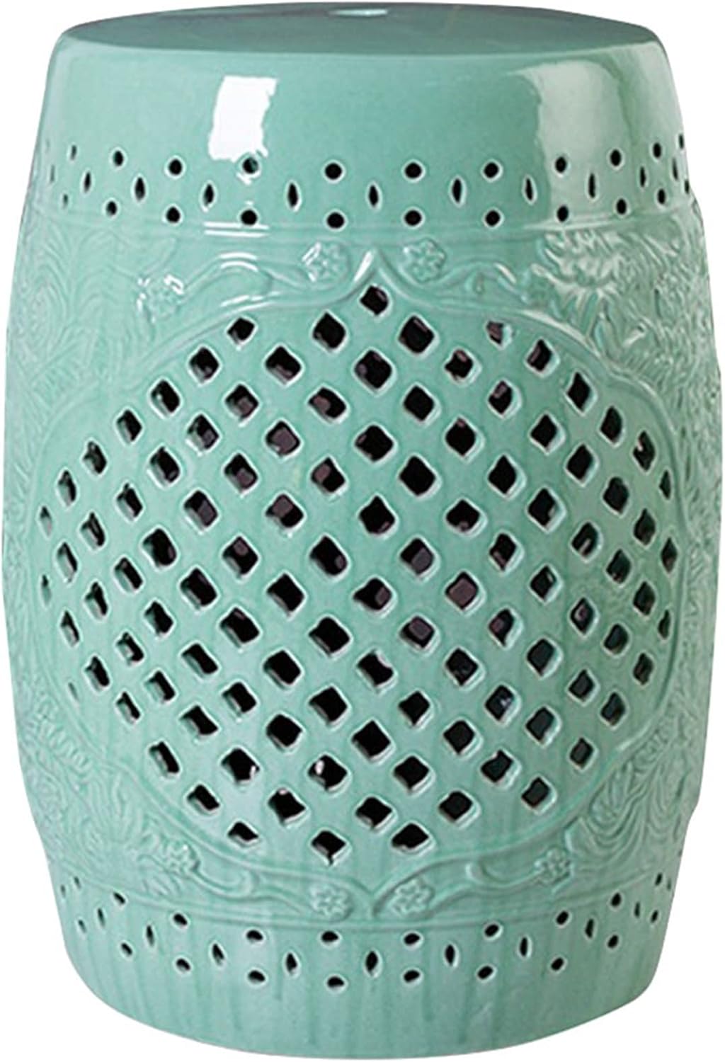 Drum Stool,Garden Stool, Decorative Ceramic Garden Stool with Glazed Hollowed Out Living Room Side Table for Changing Shoes, Suitable for Living Room, Balcony, Garden, Etc.(Gold)