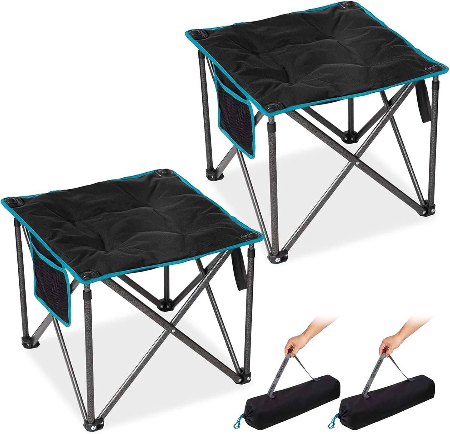 FUNDANGO Folding Camping Stool, 18.1 Inch Oversized Foot Rest 400 Lbs Heavy Duty Portable Padded Stools Seat Anti-Slip Foots & Carry Strap for Fishing Outdoor Lawn Travel (Blue)