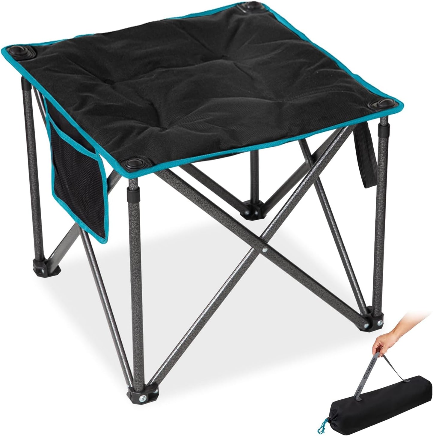 FUNDANGO Folding Camping Stool, 18.1 Inch Oversized Foot Rest 400 Lbs Heavy Duty Portable Padded Stools Seat Anti-Slip Foots & Carry Strap for Fishing Outdoor Lawn Travel (Blue)