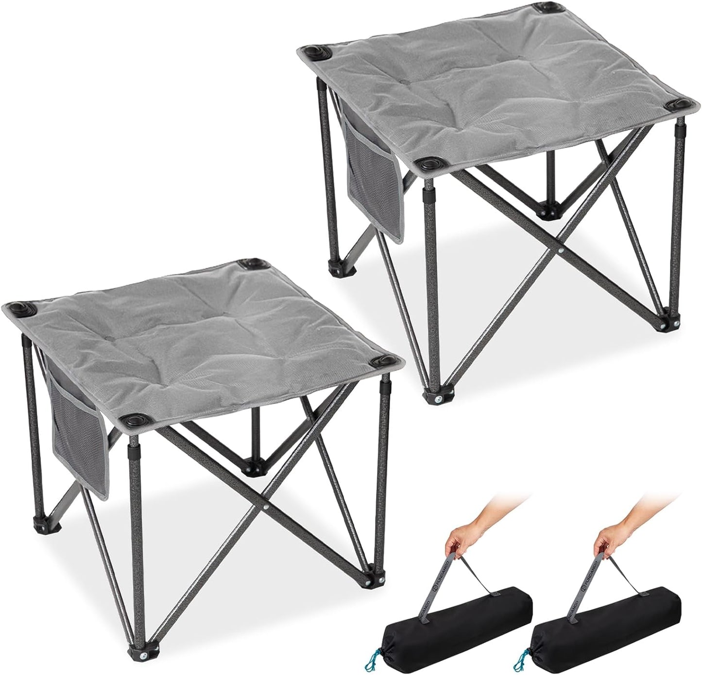 FUNDANGO Folding Camping Stool, 18.1 Inch Oversized Foot Rest 400 Lbs Heavy Duty Portable Padded Stools Seat Anti-Slip Foots & Carry Strap for Fishing Outdoor Lawn Travel (Blue)