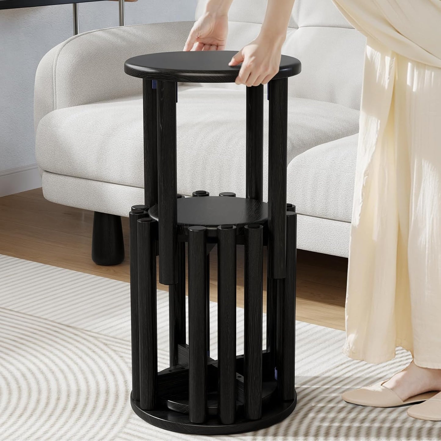 Stackable Stools Set of 4, Wooden Stools 18 Inch Stool Nesting Side Tables Nesting Coffee Table Sturdy and Durable, No Installation Required,Top Stackable Round Stool for Saving space(Walnut Barstool)