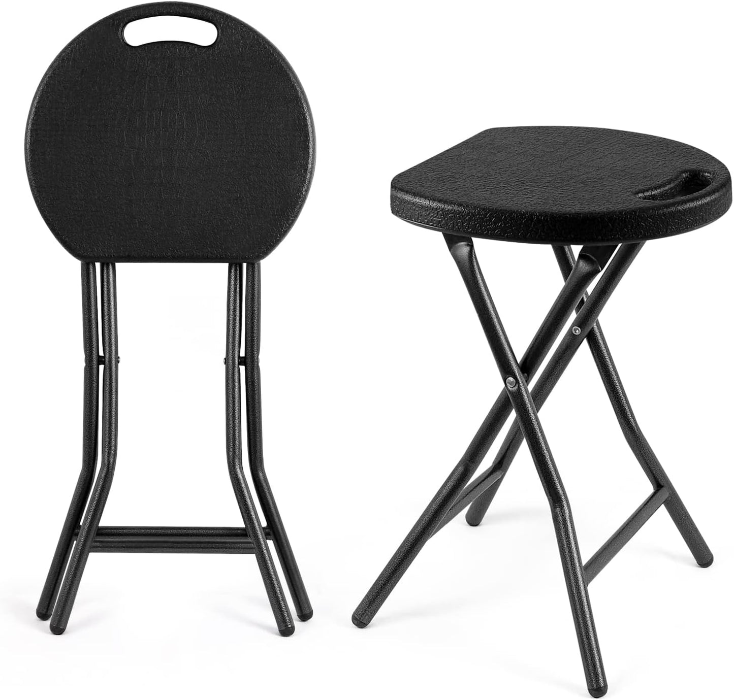 5Rcom Folding Stool, 24 inch Tall Folding Bar Stool with Safety Lock, Metal and Plastic Foldable Stool for Adults with Handle and Steel Frame Legs, 550lbs Capacity, Black