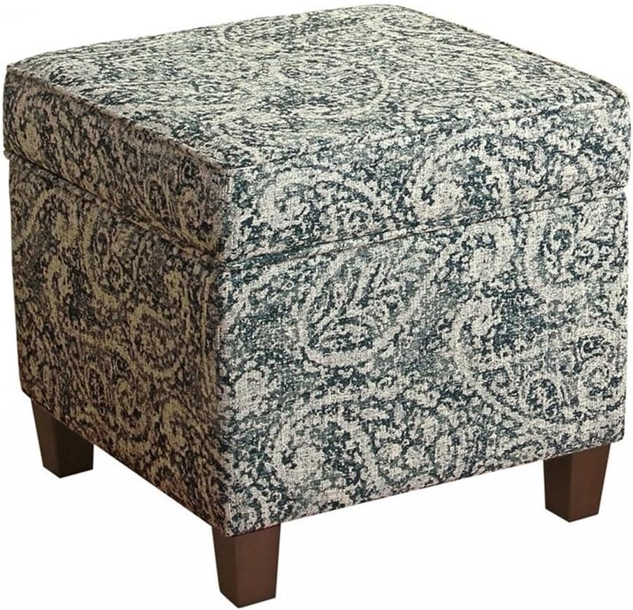 HomePop Leatherette Tufted Square Storage Ottoman with Hinged Lid, Brown Small