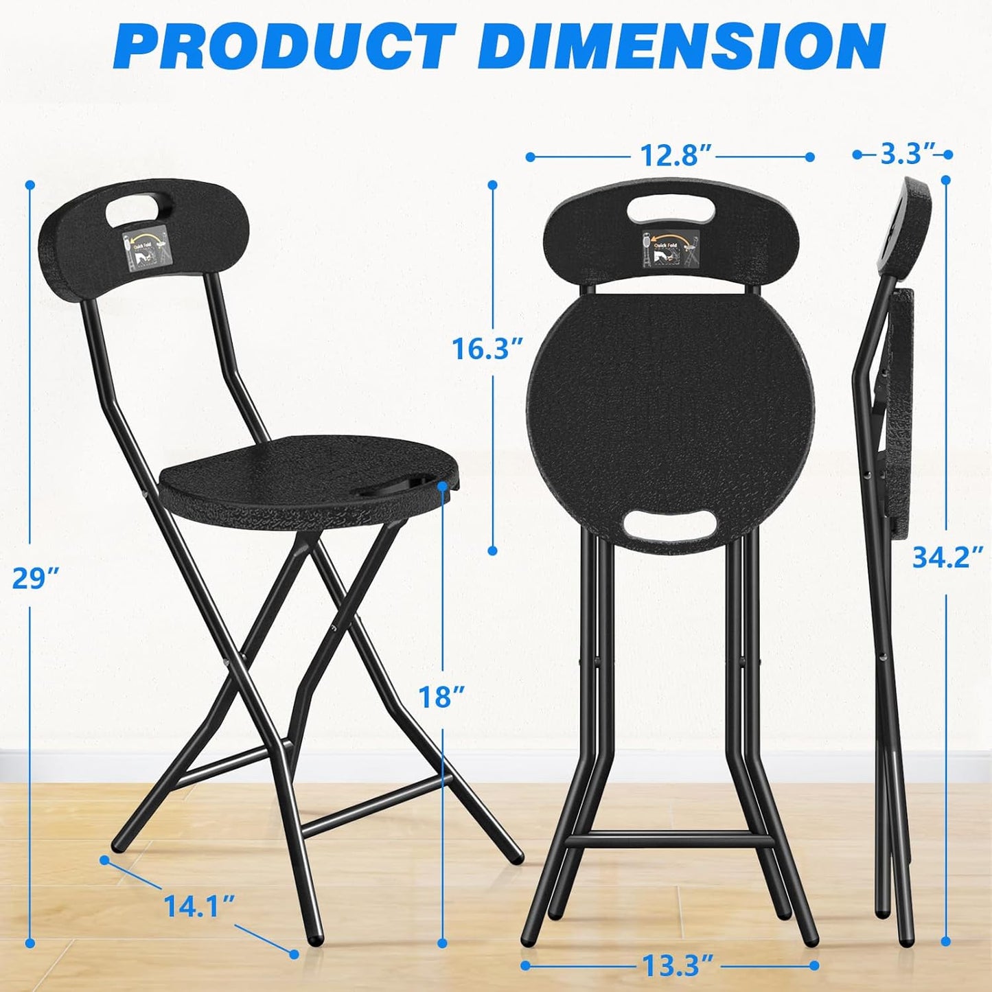 Rfiver Folding Stool with Back, Heavy Duty Foldable Stools for Adults with Handle, Portable Folding Stool Chair (18 inch Set of 1)