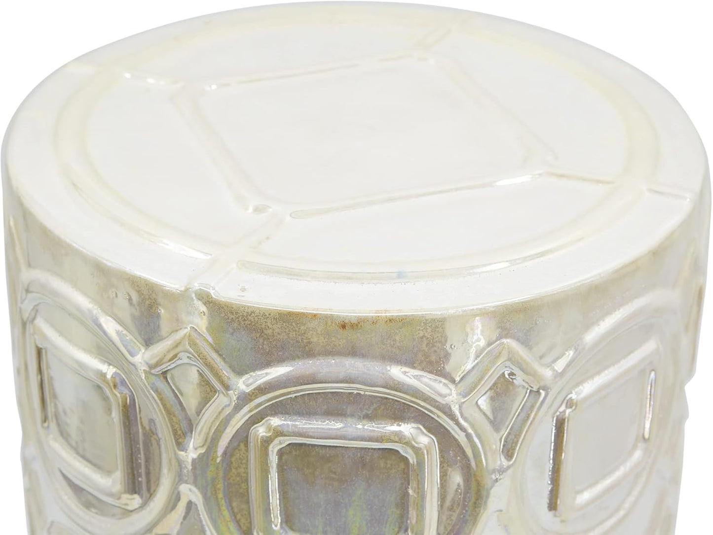 A&B Home Stool - Cream Round Ceramic Stool, Decorative Multipurpose Side Table, Living Room Bedroom Accent Table Plant Stand, 14" x 14" x 20"