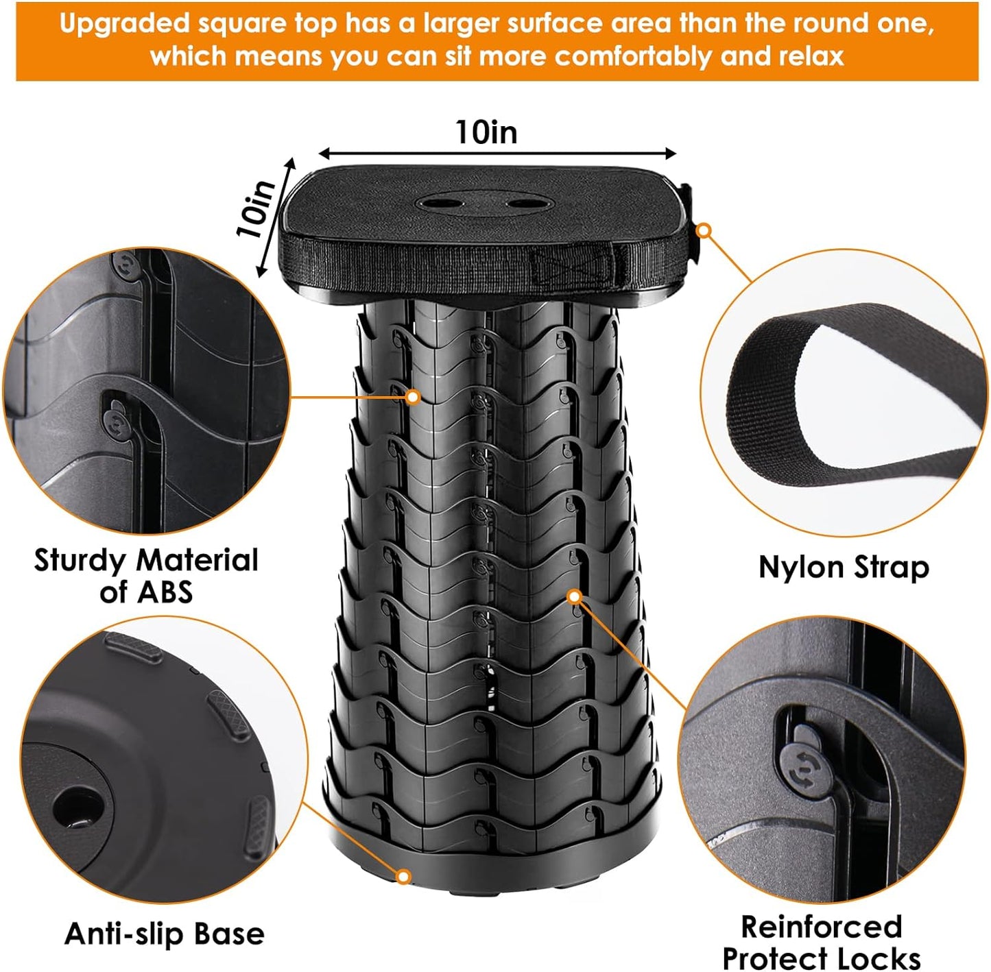 Collapsible Stool with Soft Removable Cushion & Waterproof Carry Bag - Lightweight Folding Stool, 485lbs Capacity, Portable for Adults, Camping, Fishing, Hiking, Outdoor, Travel