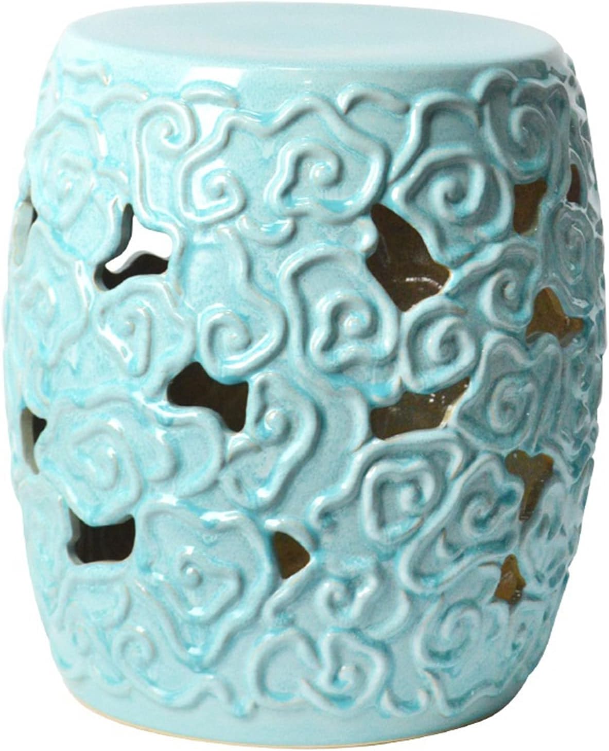 Modern and Simple Ceramic Round Stool, Home Decoration, Antique Drum Stool for Garden Study, for Home Decoration(Kiln Change Sky Blue)