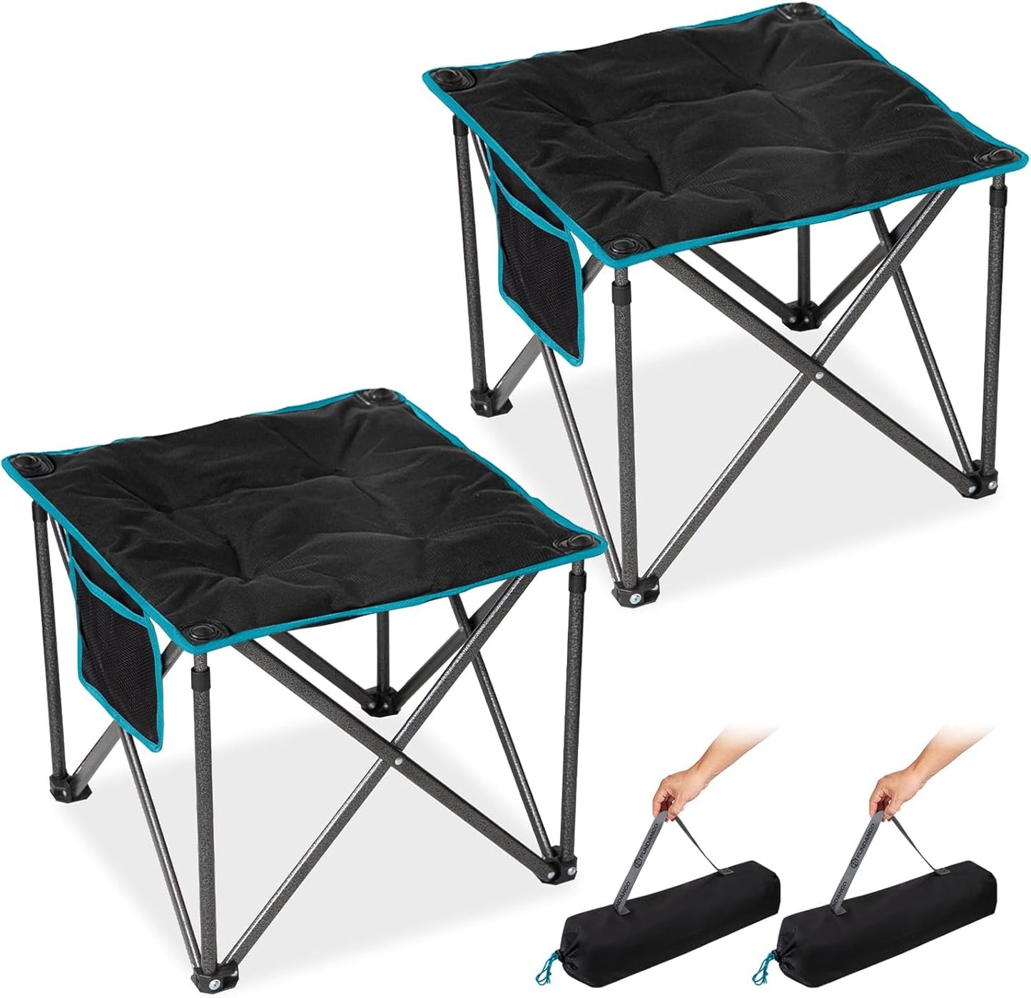 FUNDANGO Folding Camping Stool, 18.1 Inch Oversized Foot Rest 400 Lbs Heavy Duty Portable Padded Stools Seat Anti-Slip Foots & Carry Strap for Fishing Outdoor Lawn Travel (Blue)