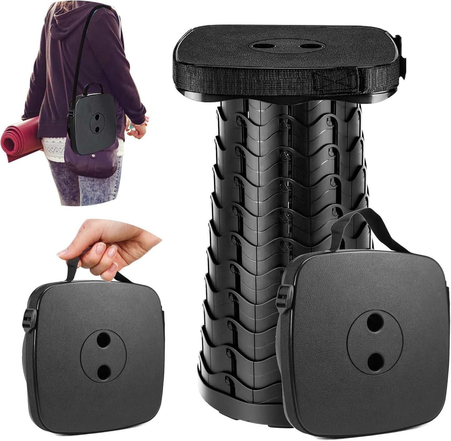 Collapsible Stool with Soft Removable Cushion & Waterproof Carry Bag - Lightweight Folding Stool, 485lbs Capacity, Portable for Adults, Camping, Fishing, Hiking, Outdoor, Travel