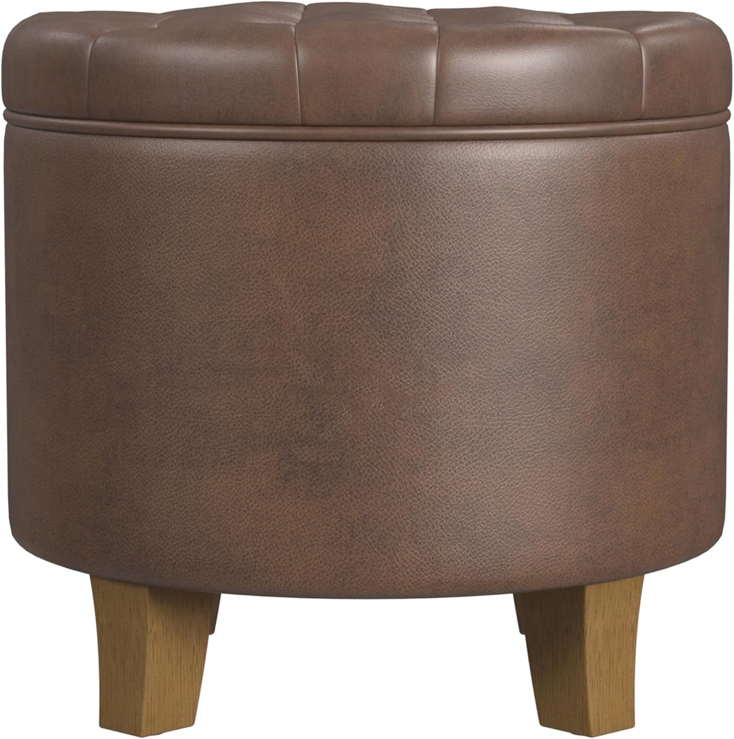 HomePop by Kinfine Fabric Upholstered Round Storage Ottoman - Button Tufted Ottoman with Removable Lid, Teal Woven
