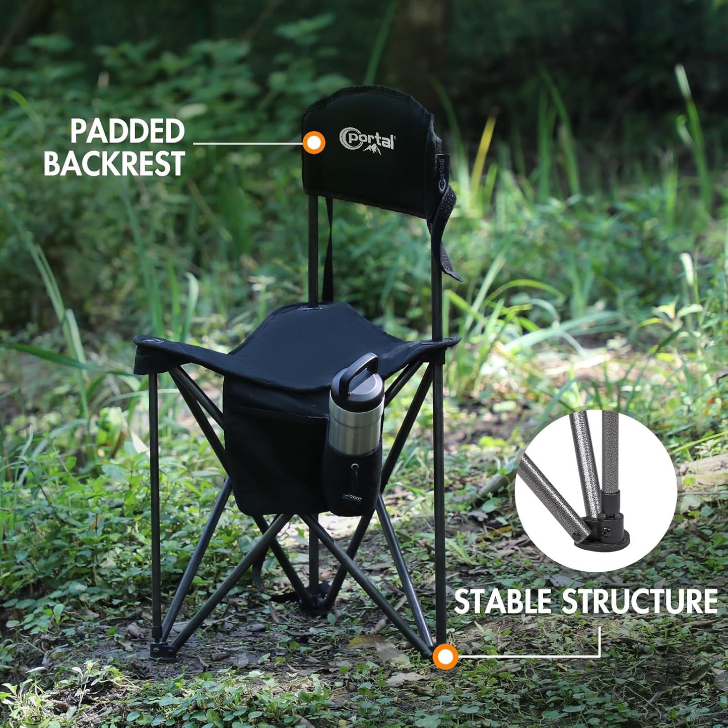 PORTAL Extra Large Quick Folding Tripod Stool with Backrest Fishing Camping Chair with Carry Strap