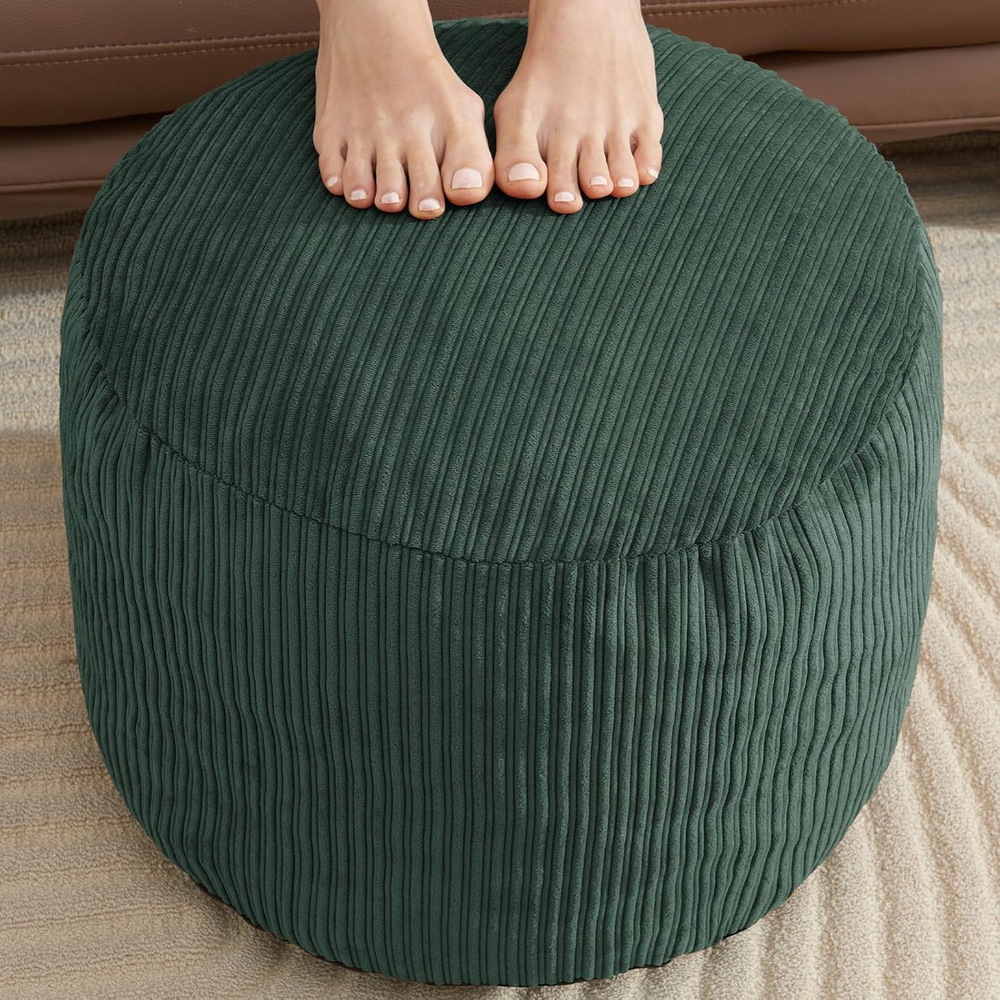 Pouf Ottoman Foot Stools with Foam Small Ottoman for Living Room Corduroy Ottomans Pouf 26x18 Floor Poufs Foot Rest for Chair Dark Grey Hassocks and Ottomans