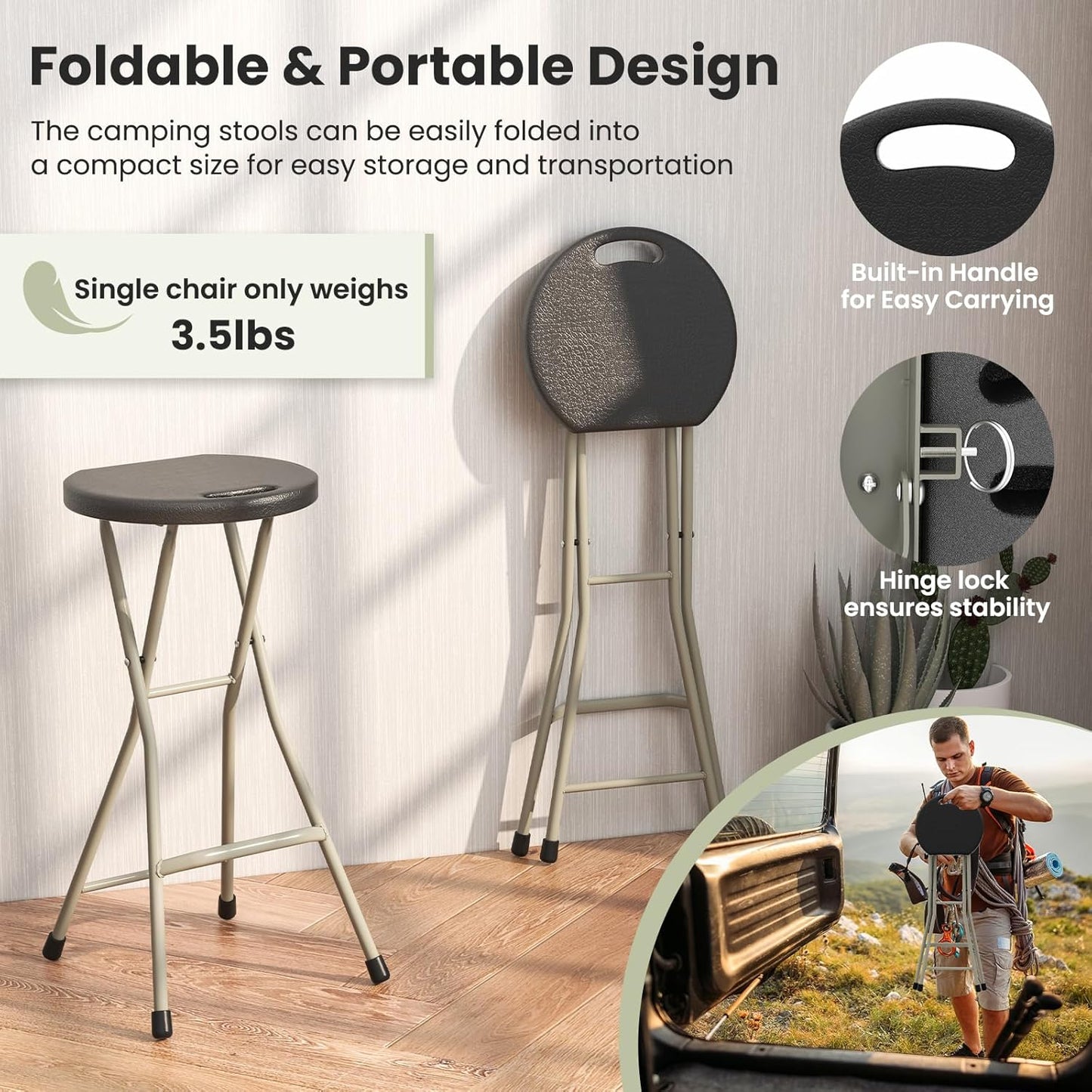 GYMAX Folding Stool, 28in Portable Collapsible Bar Stool with Handle & Steel Frame, 330lbs Sturdy Foldable Lightweight Metal Chair for Outdoor/Indoor Kitchen Home Bar, Assembly Free (Set of 1, 28inch)