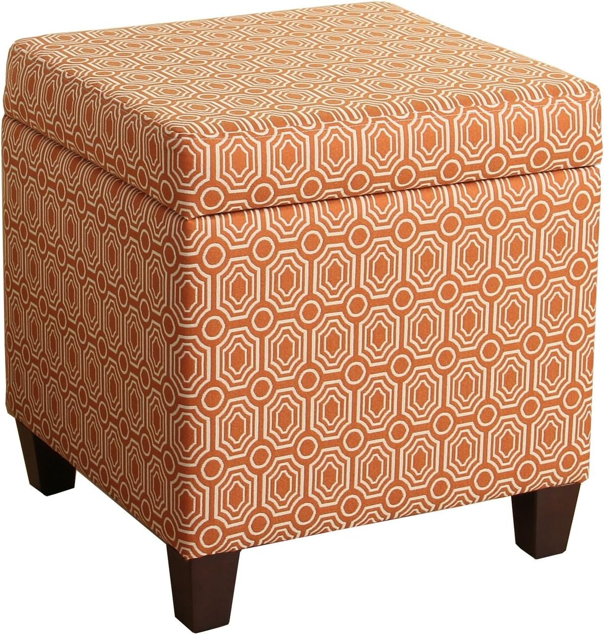 HomePop Leatherette Tufted Square Storage Ottoman with Hinged Lid, Brown Small