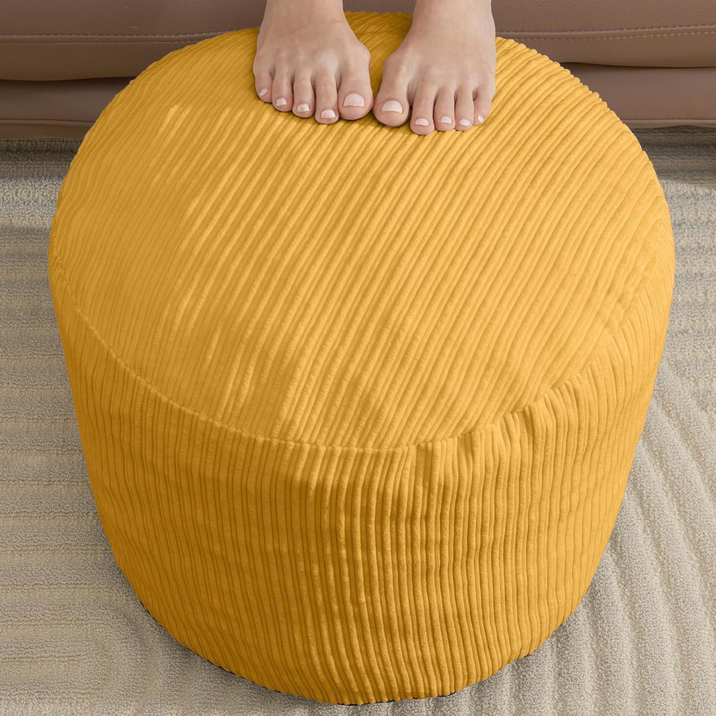 Pouf Ottoman Foot Stools with Foam Small Ottoman for Living Room Corduroy Ottomans Pouf 26x18 Floor Poufs Foot Rest for Chair Dark Grey Hassocks and Ottomans