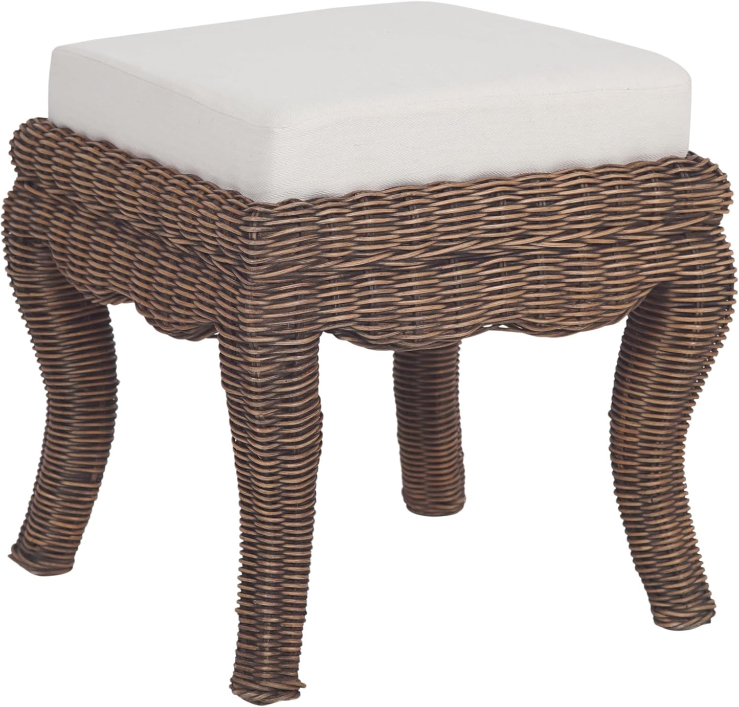 JONATHAN Y VSL1000A Rowan 19.7" Bohemian Designer Woven Rattan/Wood Vanity Stool, White Cushion with Natural Frame, for Living Room, Bedroom, Entryway, Foyer