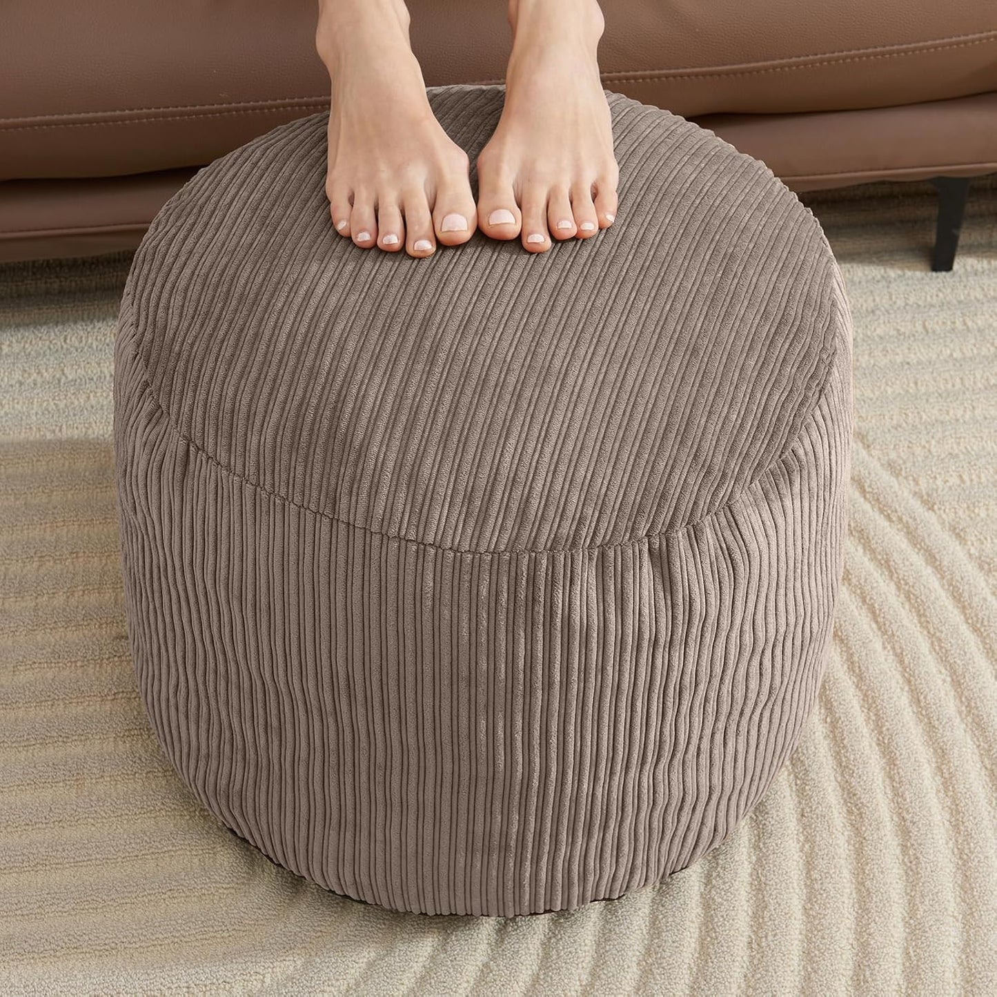 Pouf Ottoman Foot Stools with Foam Small Ottoman for Living Room Corduroy Ottomans Pouf 26x18 Floor Poufs Foot Rest for Chair Dark Grey Hassocks and Ottomans