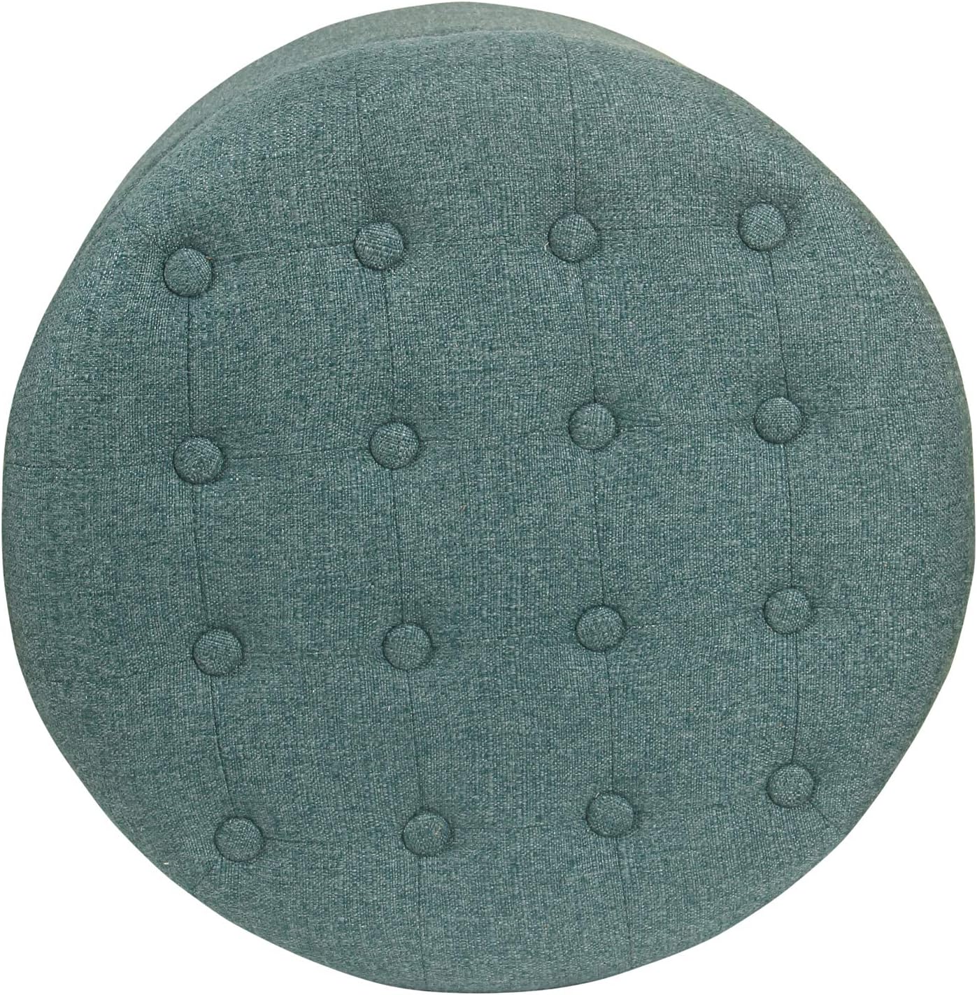 HomePop by Kinfine Fabric Upholstered Round Storage Ottoman - Button Tufted Ottoman with Removable Lid, Teal Woven