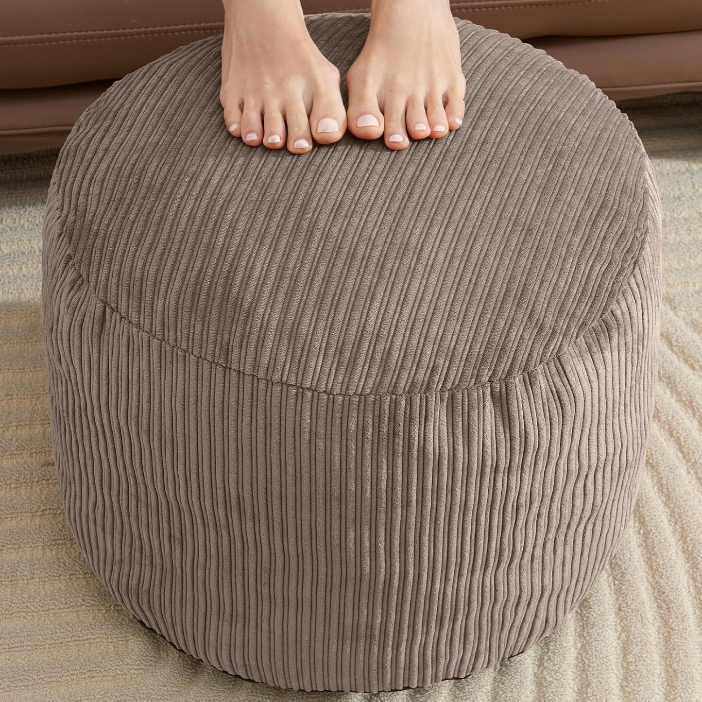 Pouf Ottoman Foot Stools with Foam Small Ottoman for Living Room Corduroy Ottomans Pouf 26x18 Floor Poufs Foot Rest for Chair Dark Grey Hassocks and Ottomans