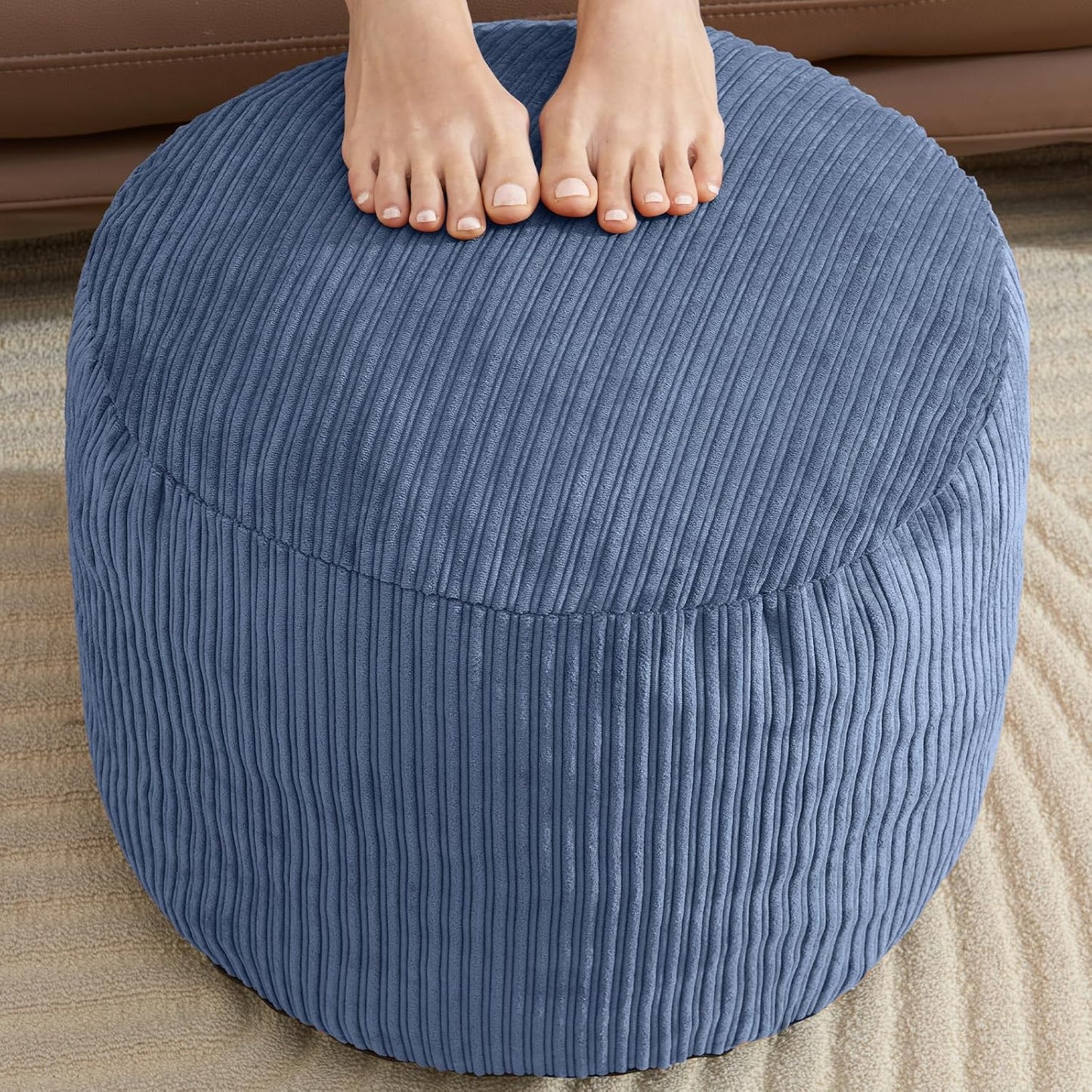 Pouf Ottoman Foot Stools with Foam Small Ottoman for Living Room Corduroy Ottomans Pouf 26x18 Floor Poufs Foot Rest for Chair Dark Grey Hassocks and Ottomans