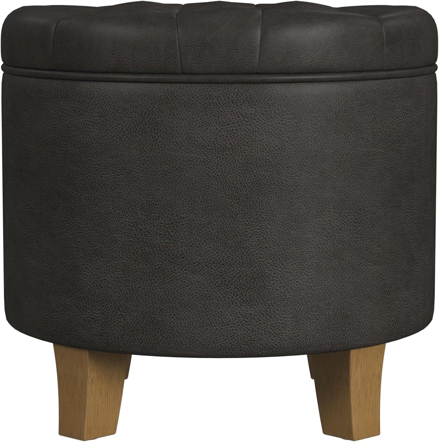 HomePop by Kinfine Fabric Upholstered Round Storage Ottoman - Button Tufted Ottoman with Removable Lid, Teal Woven