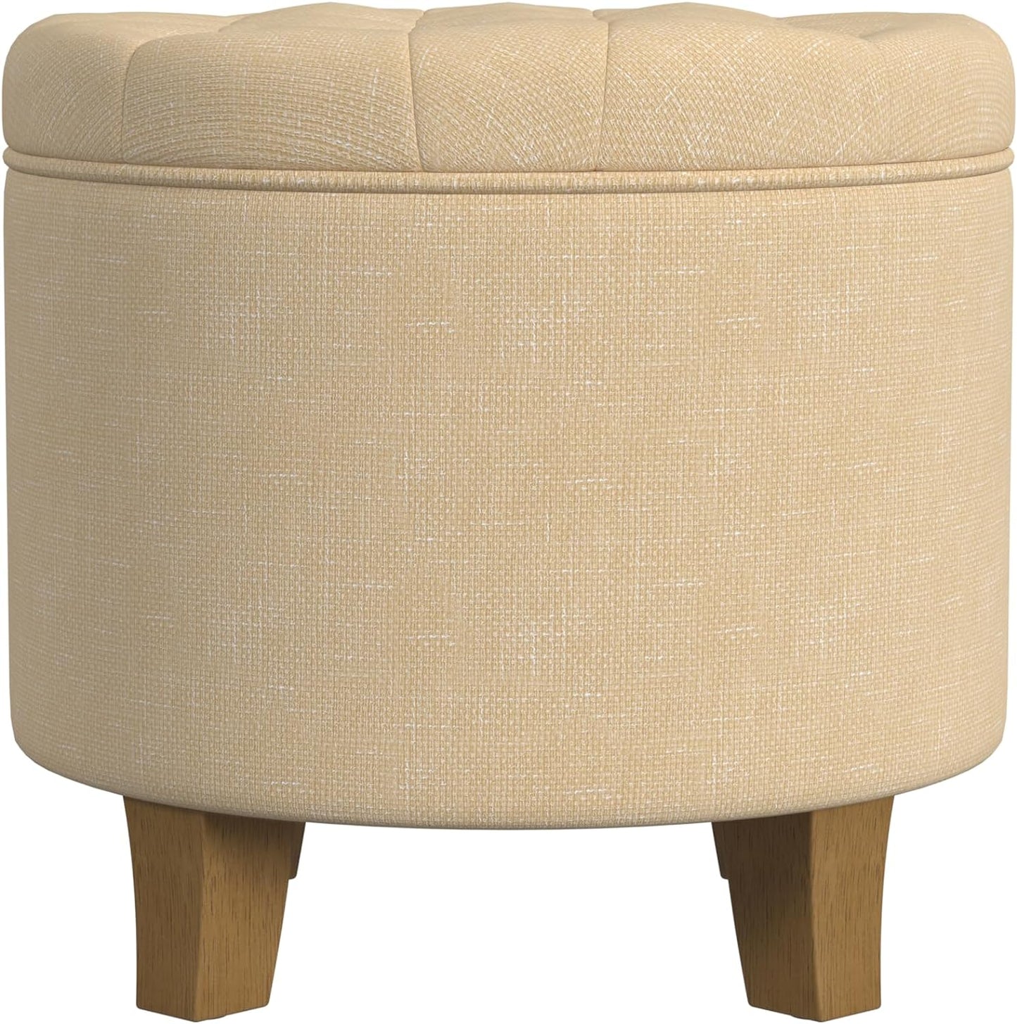 HomePop by Kinfine Fabric Upholstered Round Storage Ottoman - Button Tufted Ottoman with Removable Lid, Teal Woven