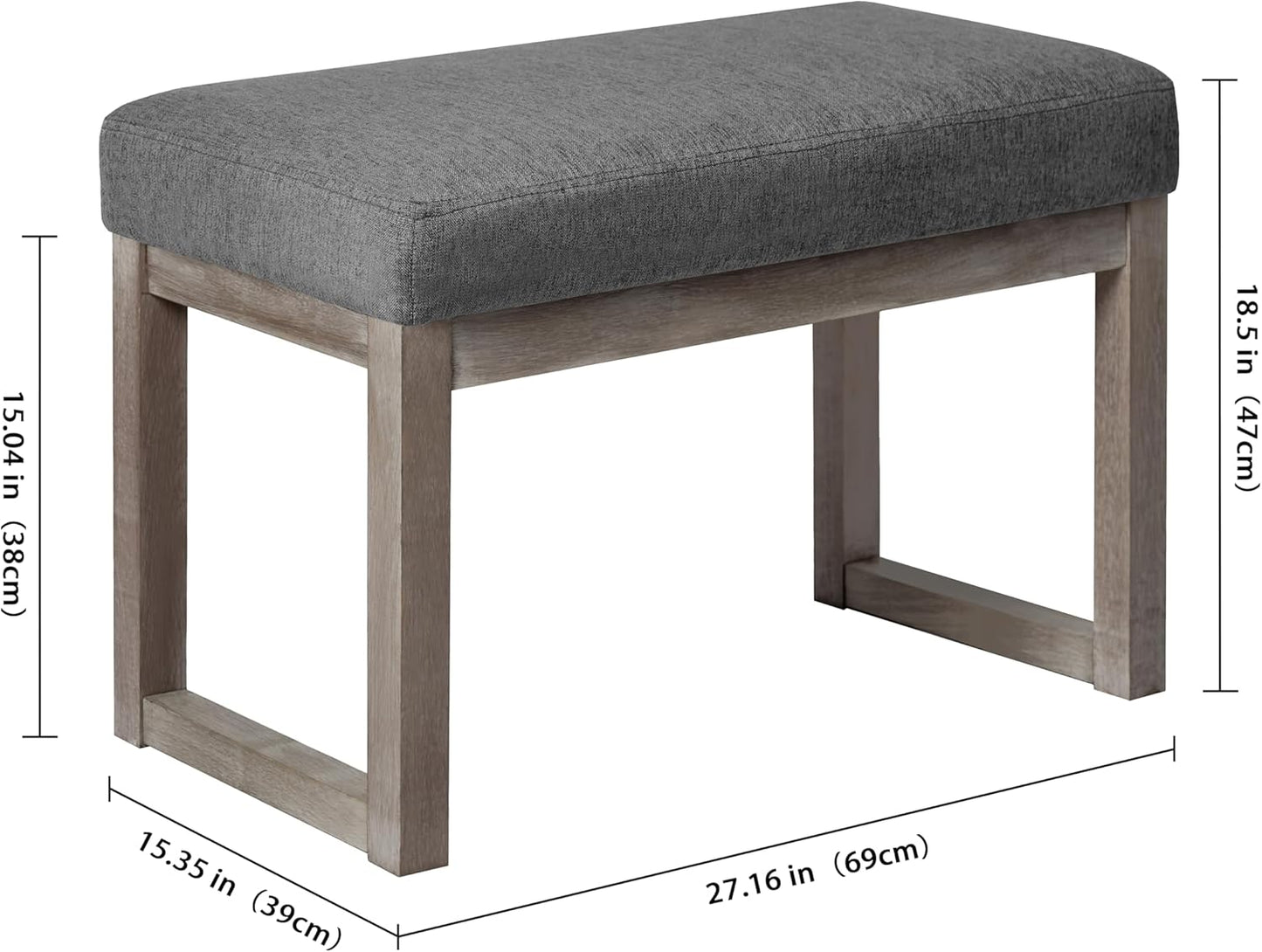CangLong 27 Inch Wide Rectangle Ottoman Bench Grey Footstool, Linen Look Polyester Fabric for Living Room, Bedroom, Grey