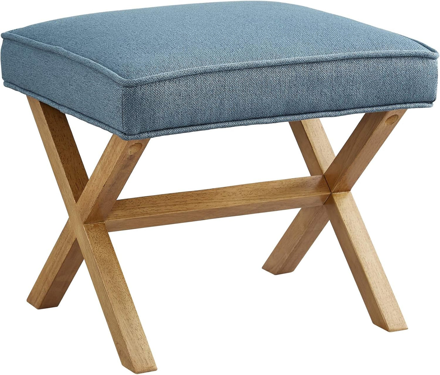Amazon Basics Small Ottoman Foot Rest, Mid-Century Modern X Square Polyester Foot Stool, Linen, Ivory White, 18"D x 19.8"W x 18.3"H (Previously Rivet Brand)
